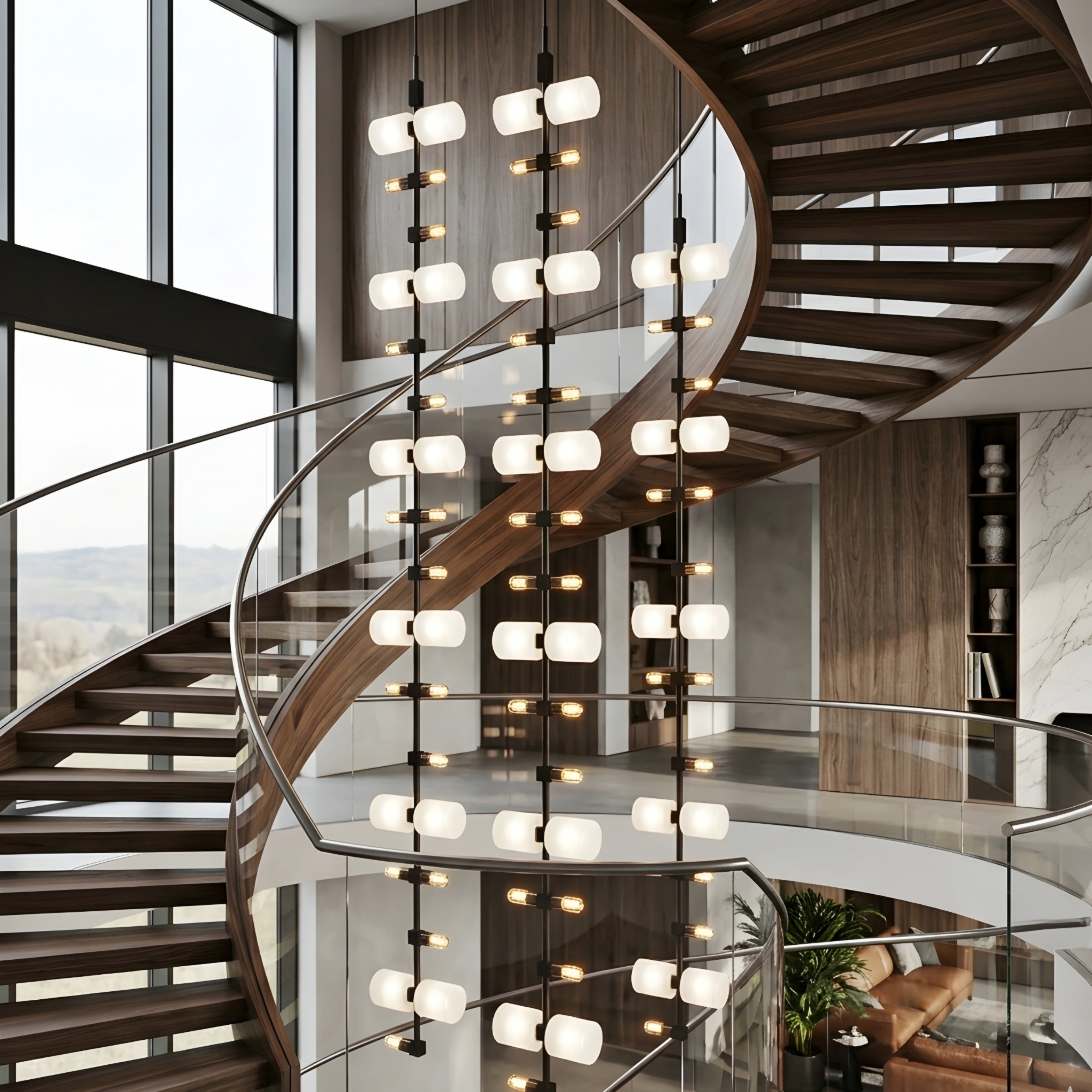 Vertrix Strand Pendant Light – Long Multi Light Chandelier Staircase Foyer Decorative Lighting Fixture