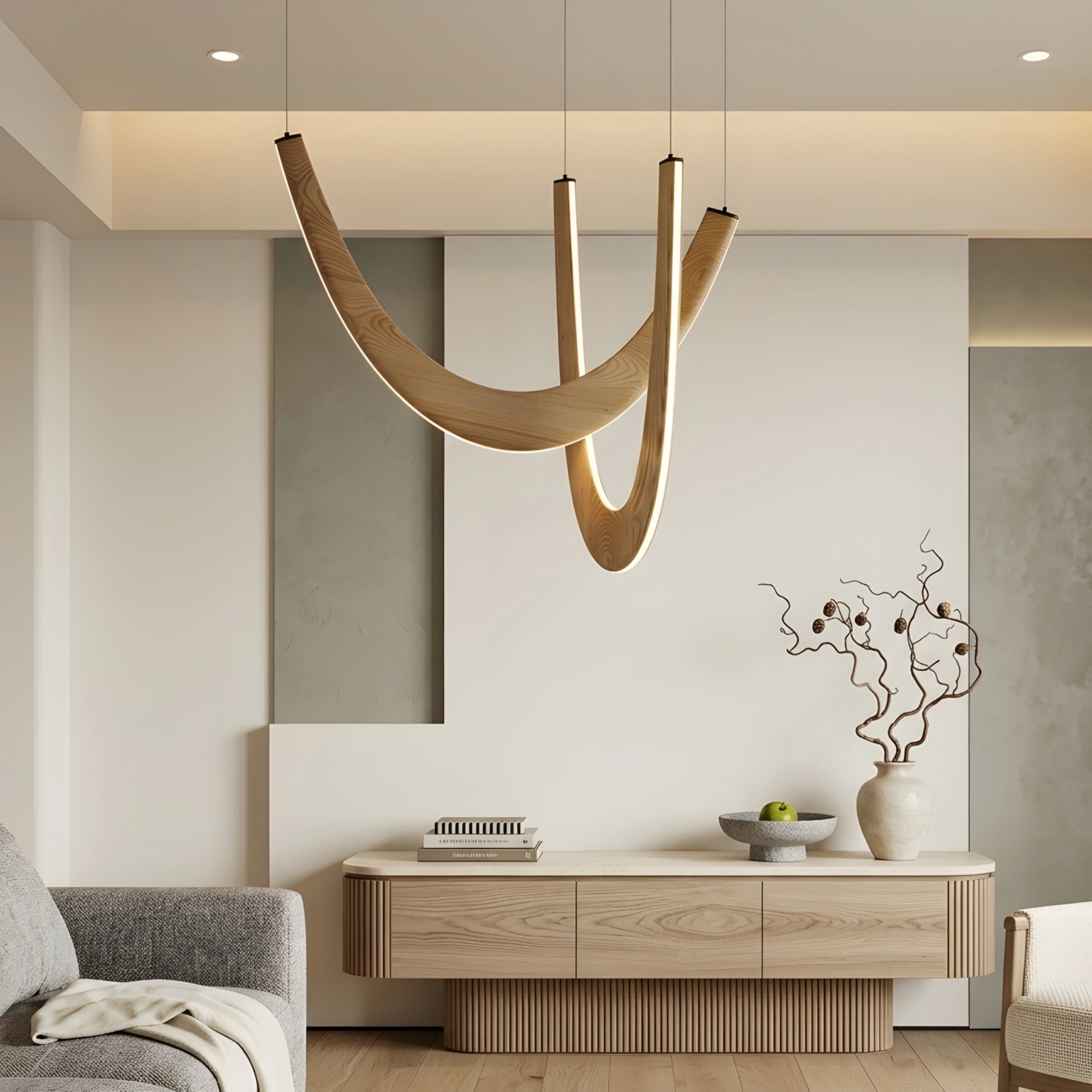 Varcen Pendant Light – Modern LED Wood Sculptural Chandelier Dining Room Living Room Decorative Lighting