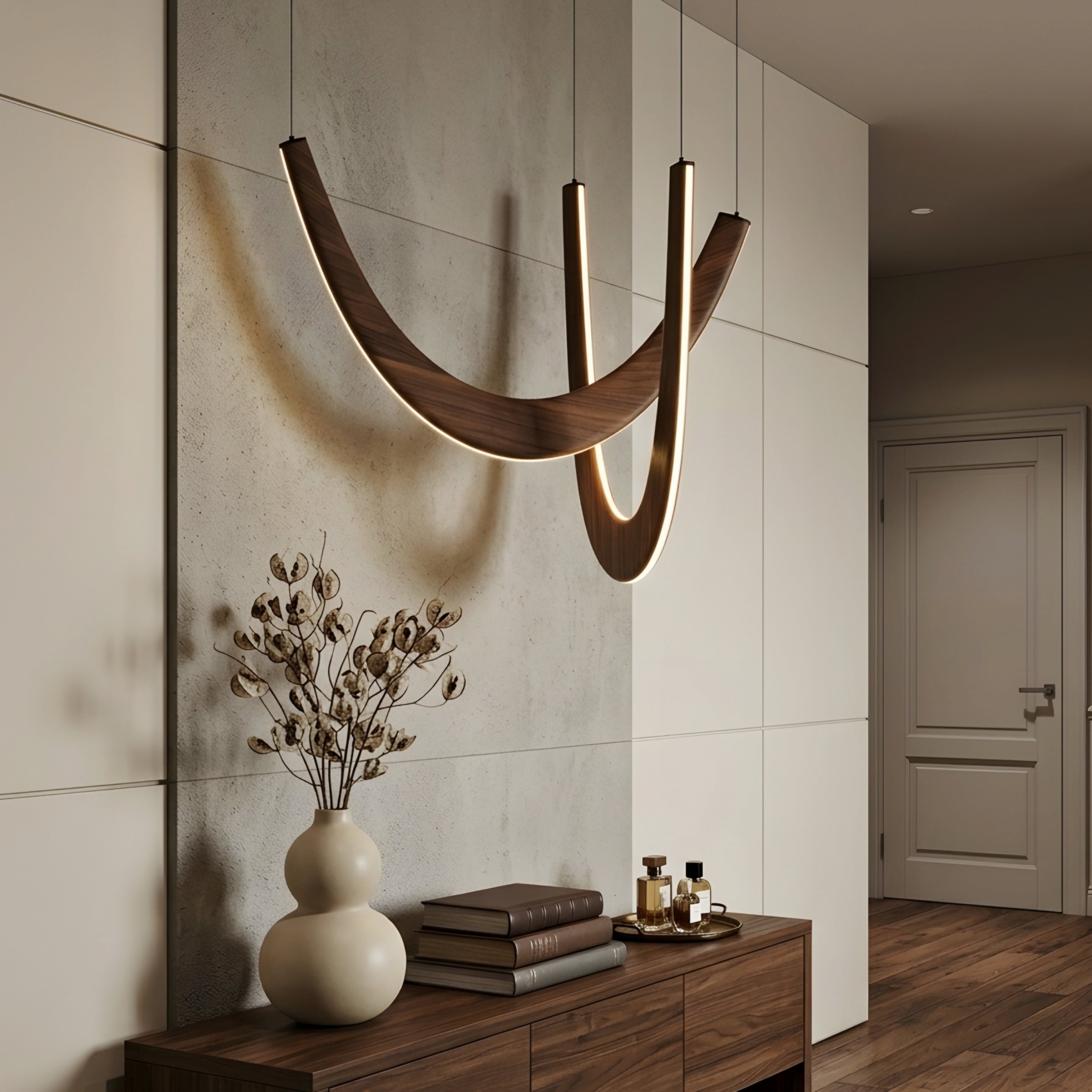 Varcen Pendant Light – Modern LED Wood Sculptural Chandelier Dining Room Living Room Decorative Lighting