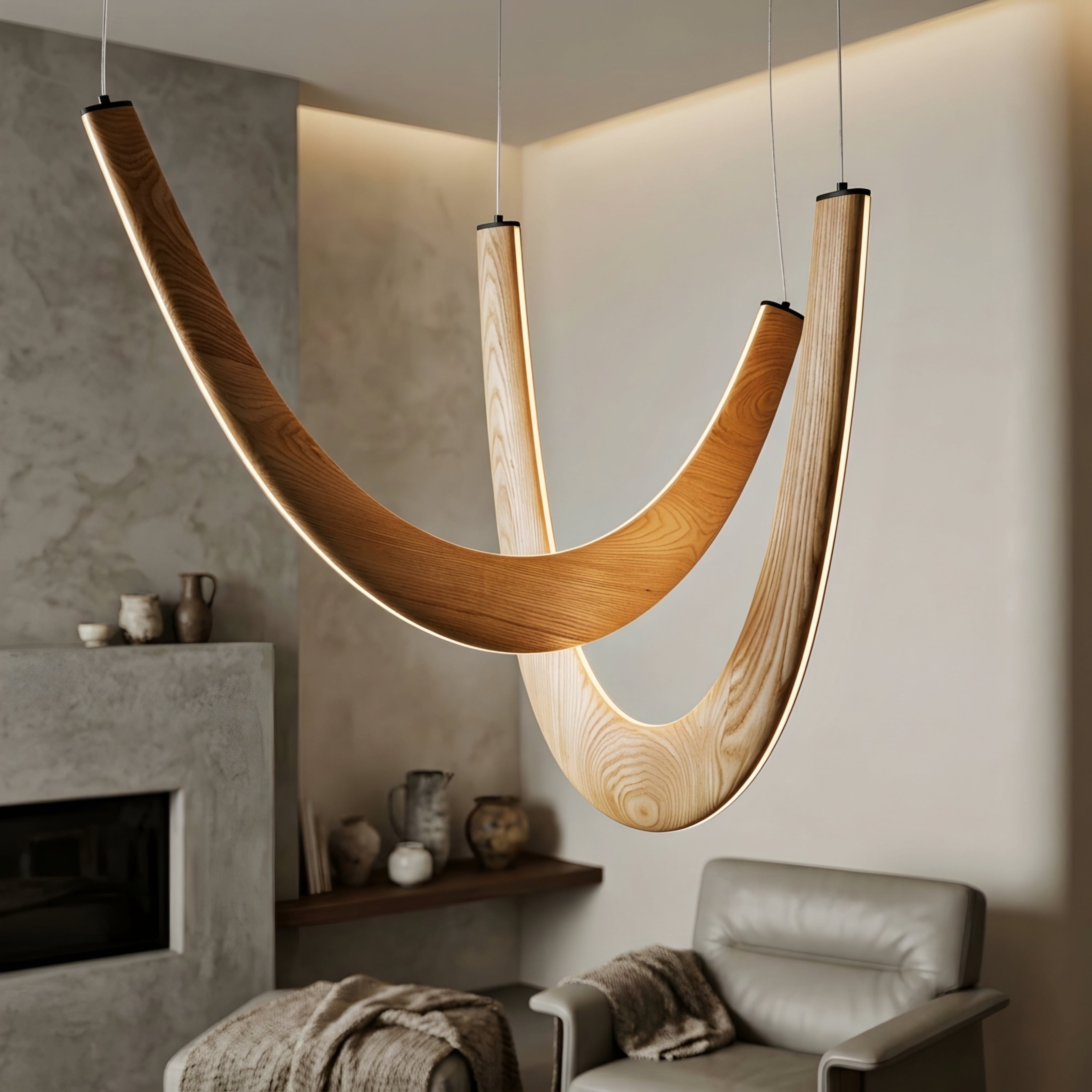 Varcen Pendant Light – Modern LED Wood Sculptural Chandelier Dining Room Living Room Decorative Lighting