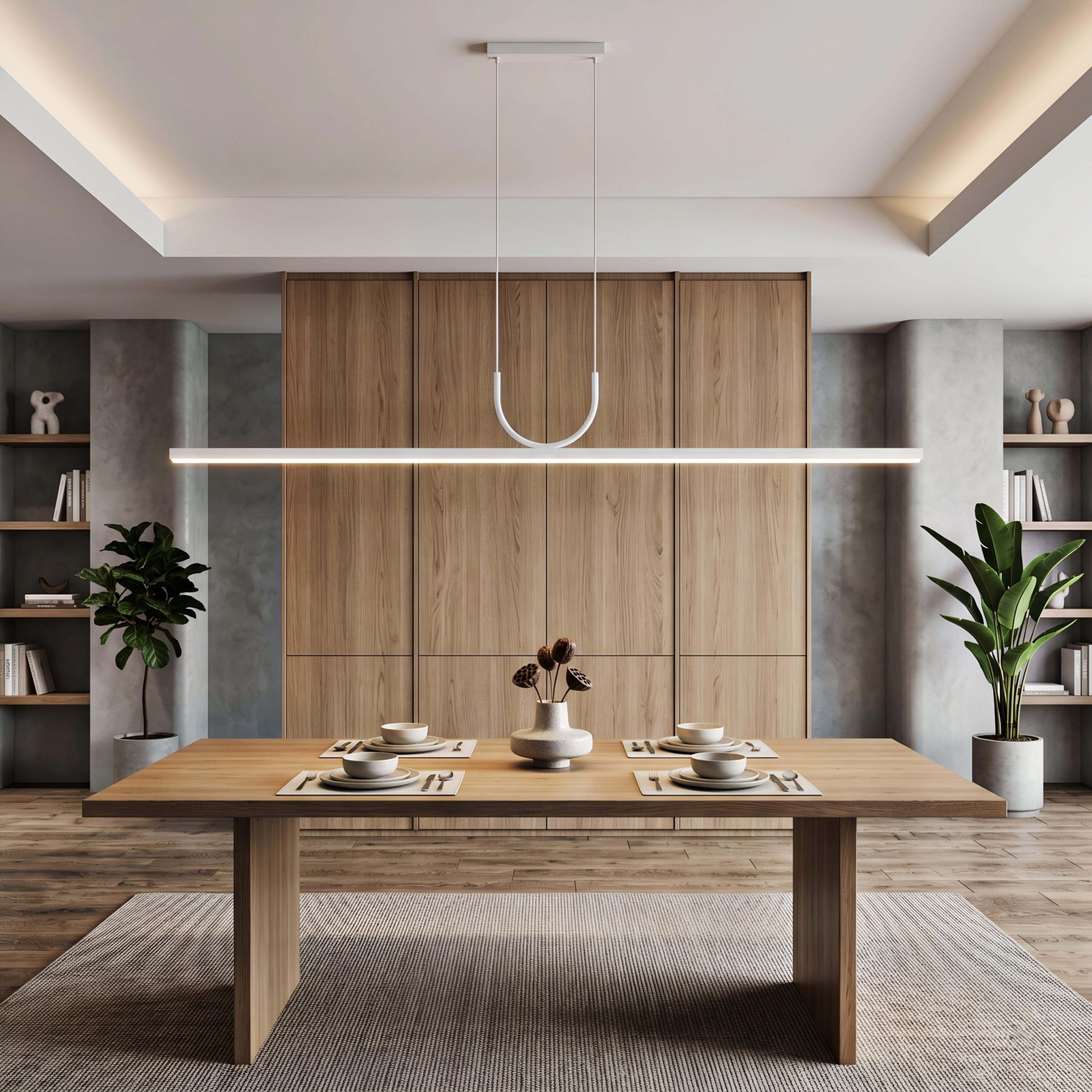 Arcline Pendant Light – LED Linear Dining Table Modern Minimalist White Suspended Kitchen Island