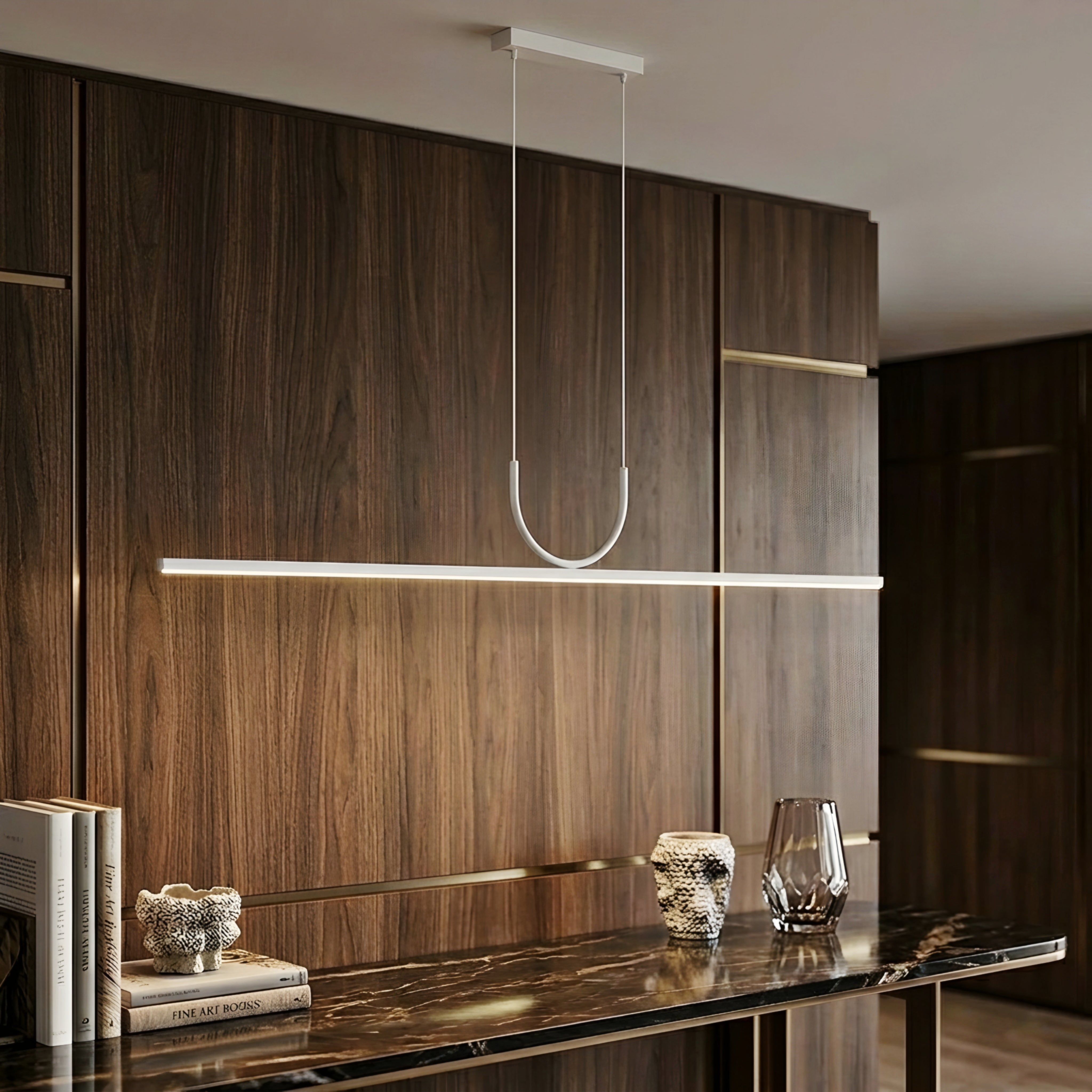 Arcline Pendant Light – LED Linear Dining Table Modern Minimalist White Suspended Kitchen Island