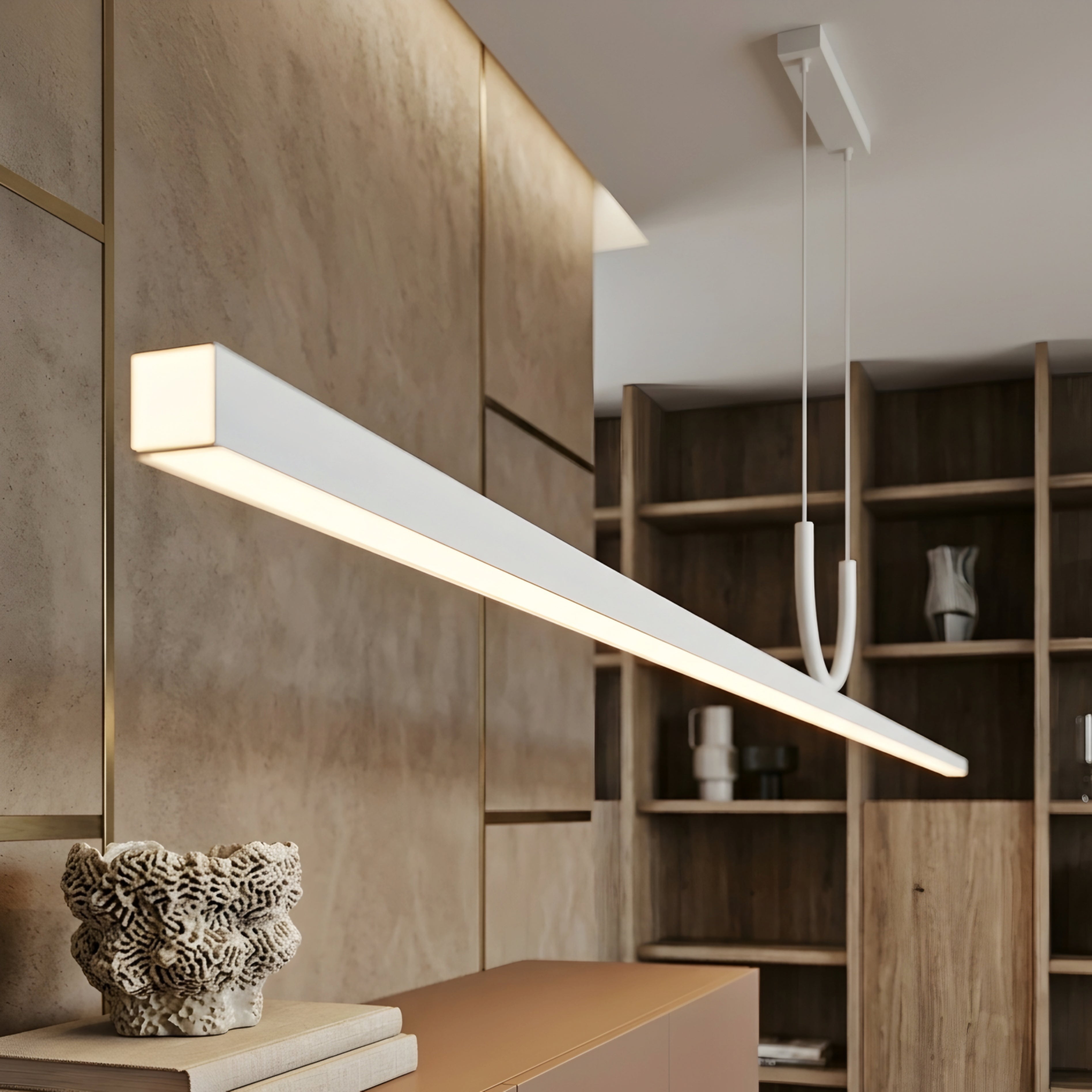 Arcline Pendant Light – LED Linear Dining Table Modern Minimalist White Suspended Kitchen Island