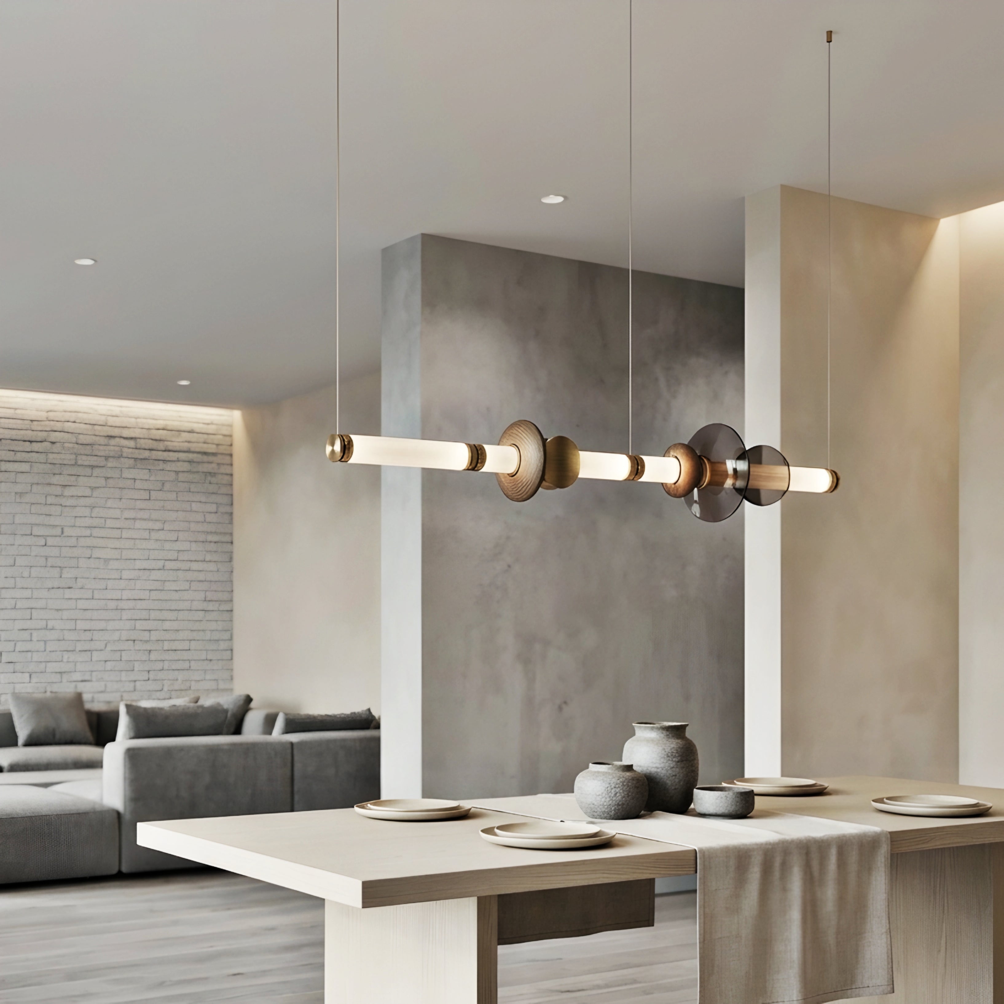 Solvant Linear Pendant Light – Modern Brass Gold Glass Chandelier Dining Room Kitchen Island