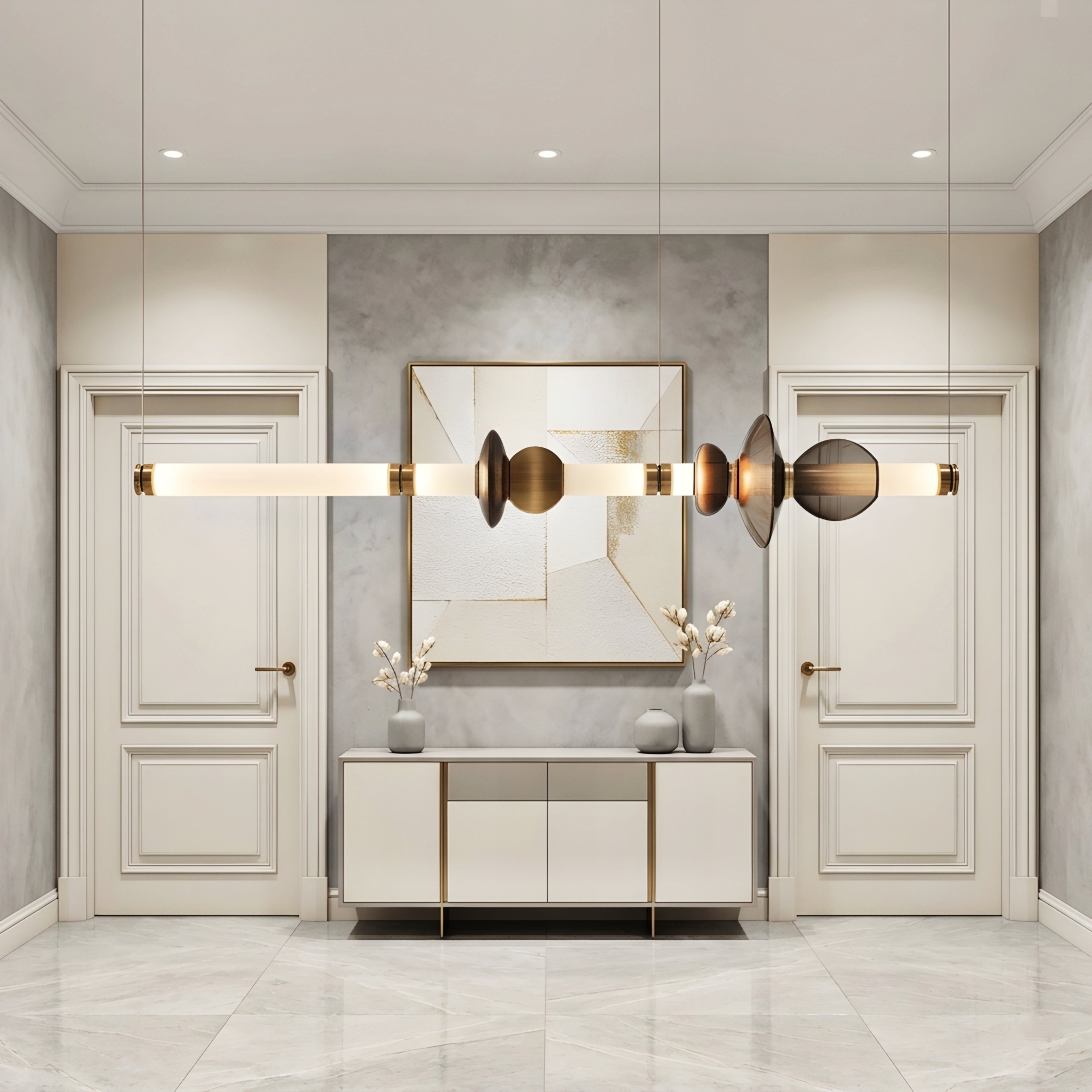 Solvant Linear Pendant Light – Modern Brass Gold Glass Chandelier Dining Room Kitchen Island