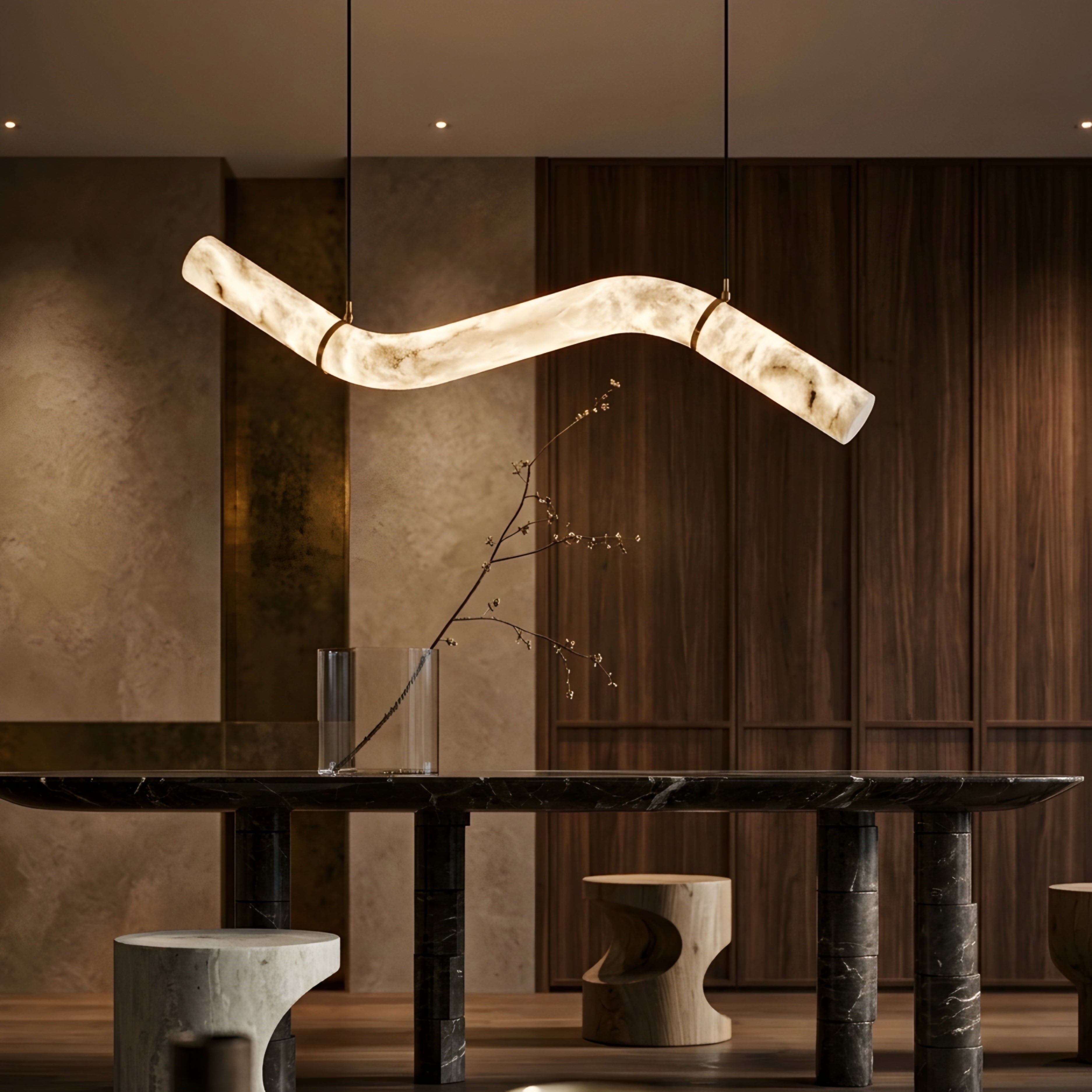 Curvex Wave Pendant Light – Modern LED Marble Effect Curved Hanging Dining Room Ceiling Decorative Lighting