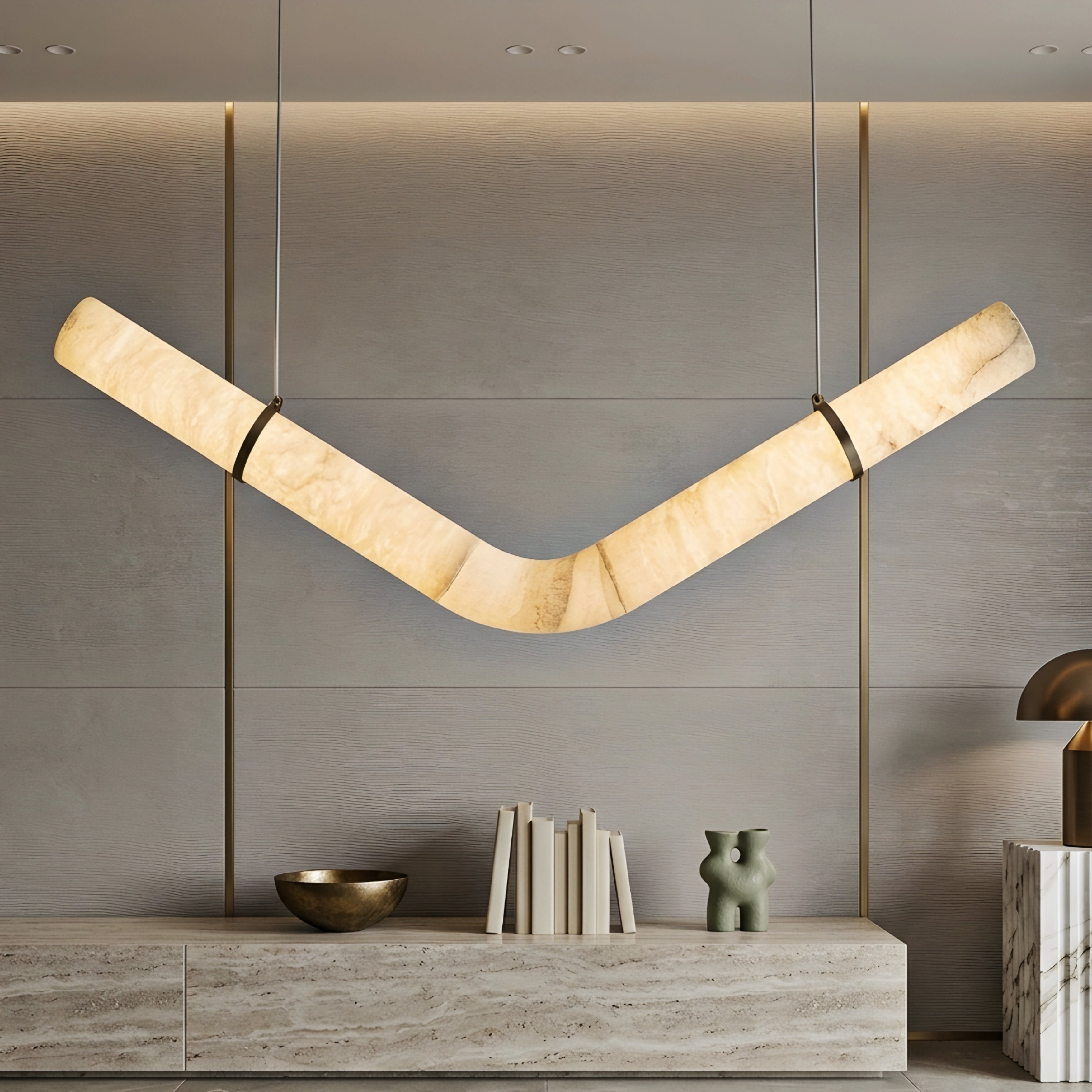 Curvalo Arc Pendant Light – Modern Marble Curved Suspended Dining Room Decorative Lighting Fixture