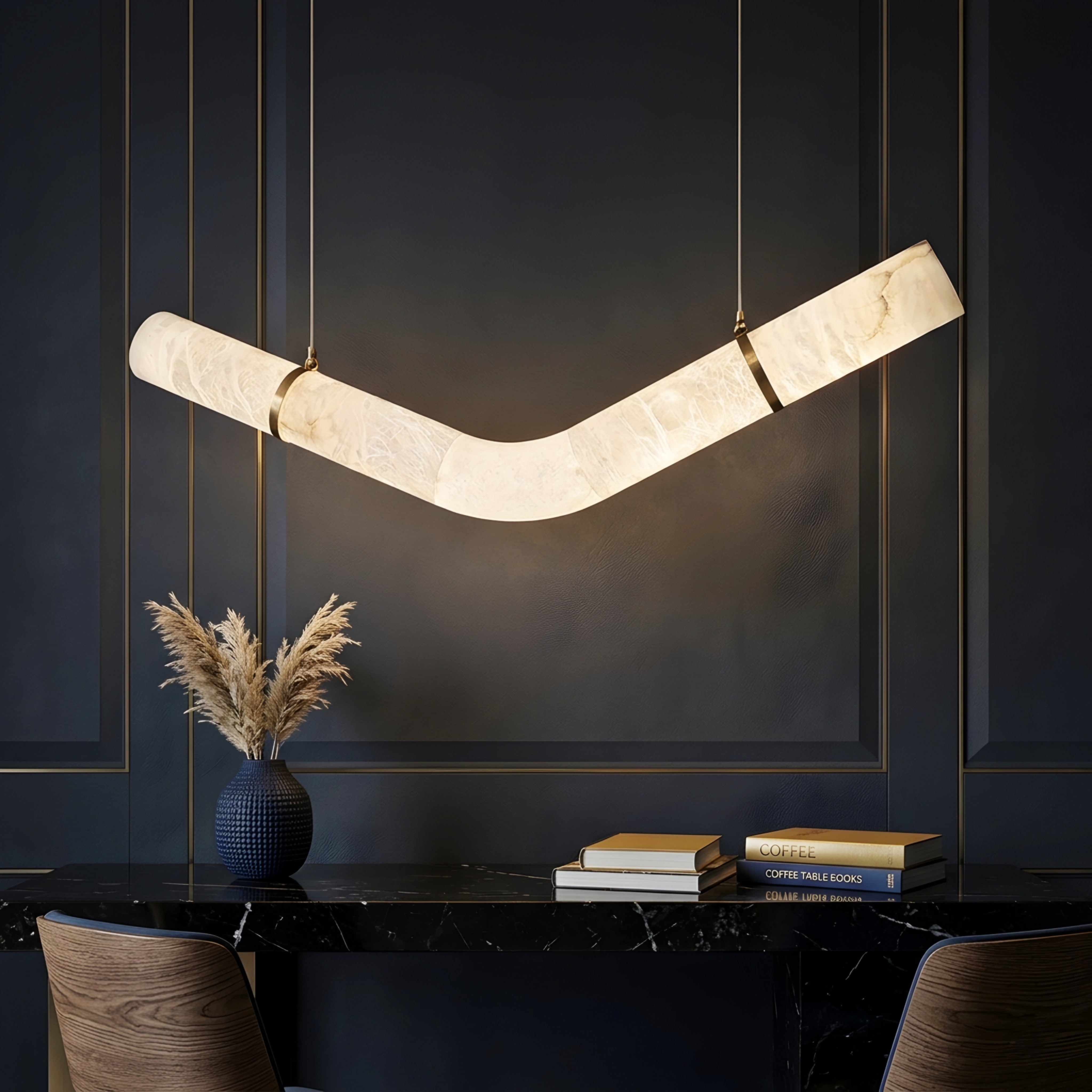 Curvalo Arc Pendant Light – Modern Marble Curved Suspended Dining Room Decorative Lighting Fixture