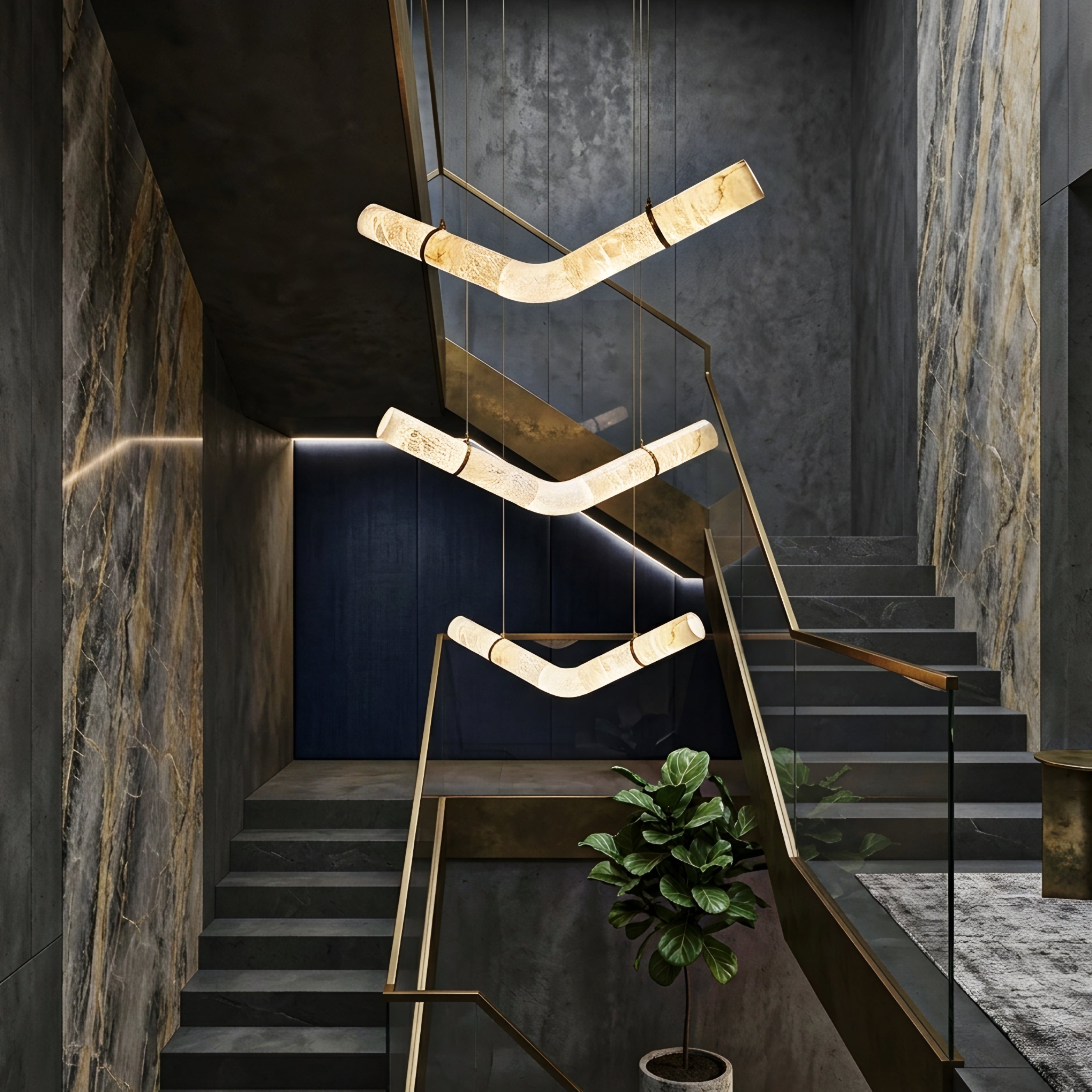 Curvalo Arc Pendant Light – Modern Marble Curved Suspended Dining Room Decorative Lighting Fixture