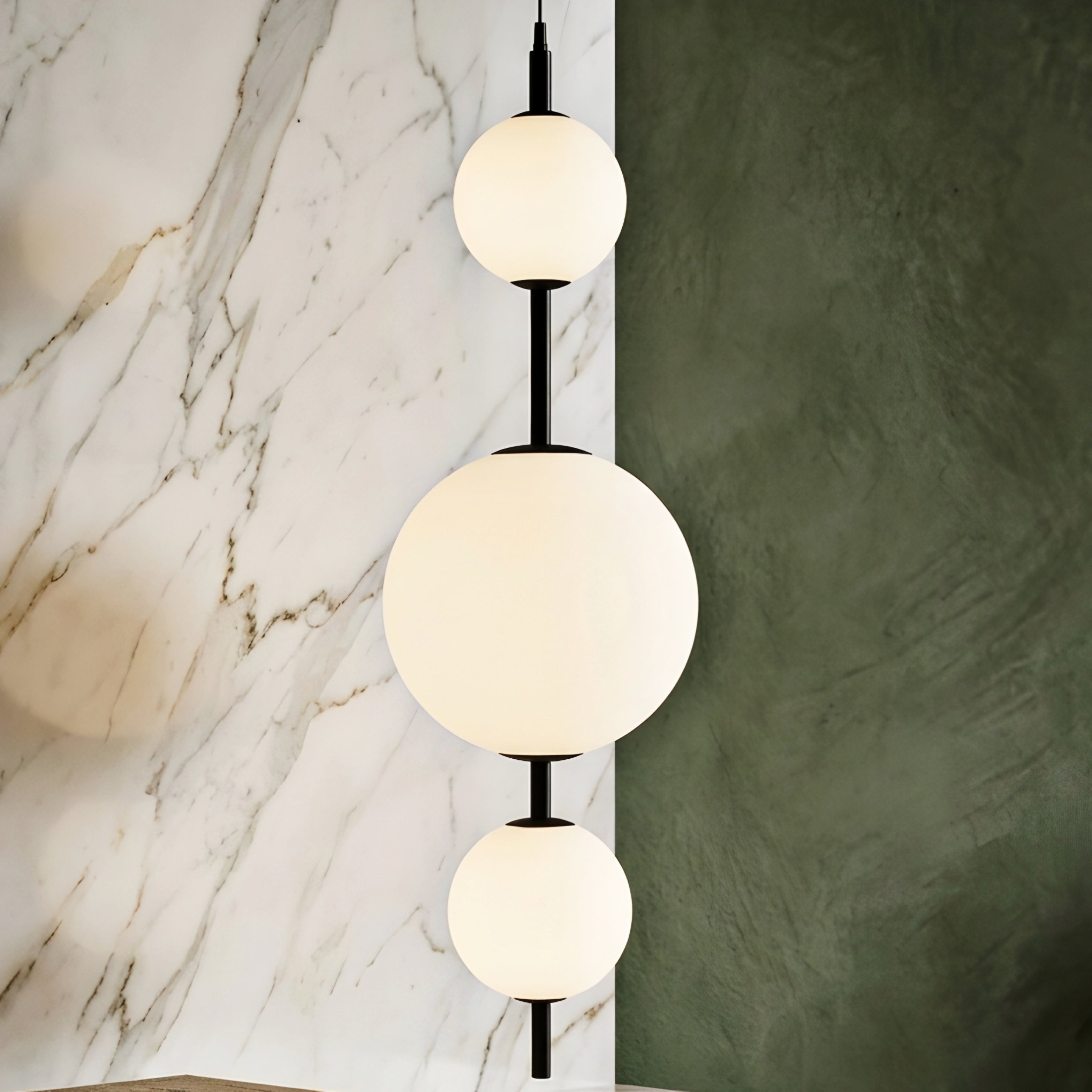 Stratos Sphere Pendant Light – Modern White Glass Ball Chandelier Black Metal Dining Room Kitchen Island