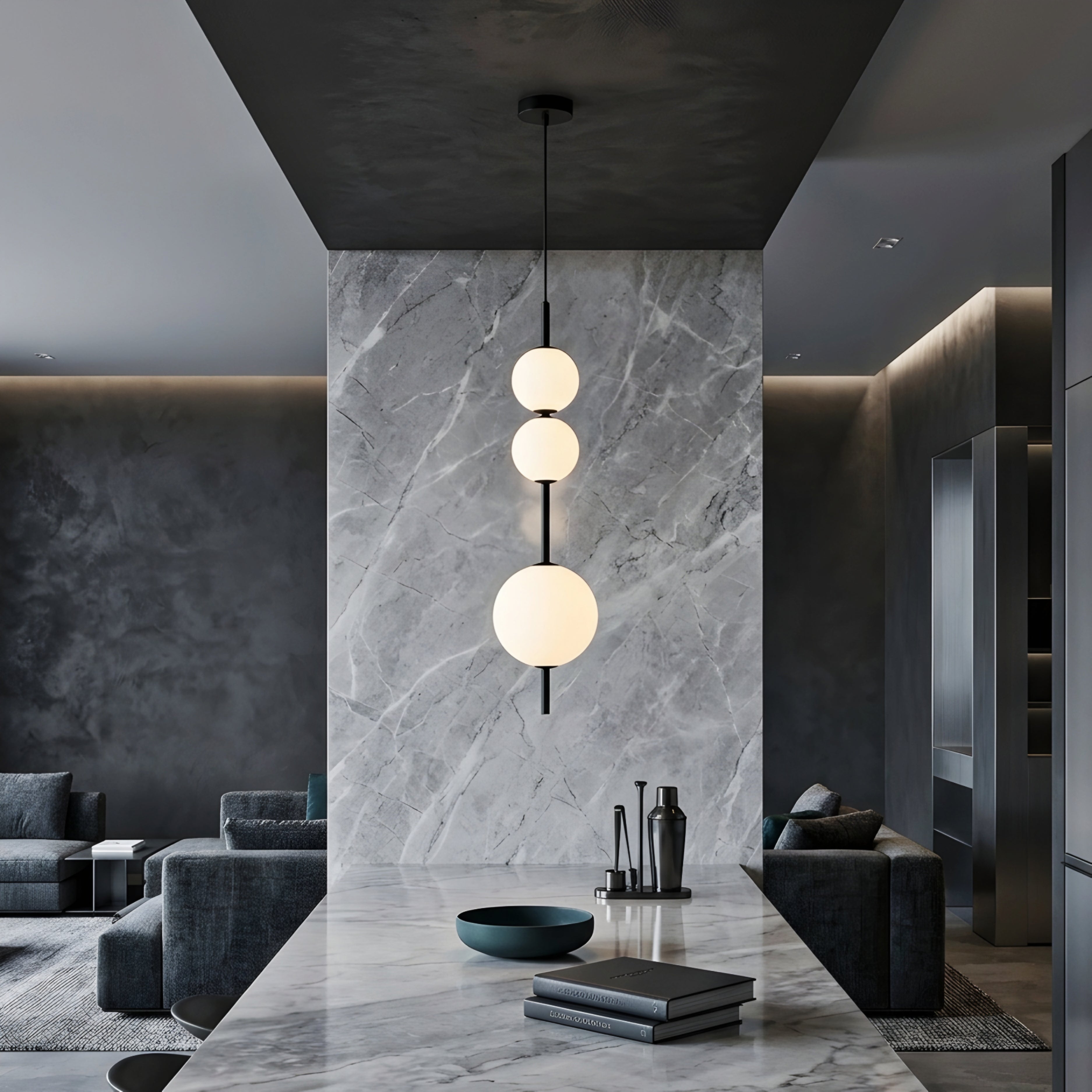 Stratos Sphere Pendant Light – Modern White Glass Ball Chandelier Black Metal Dining Room Kitchen Island