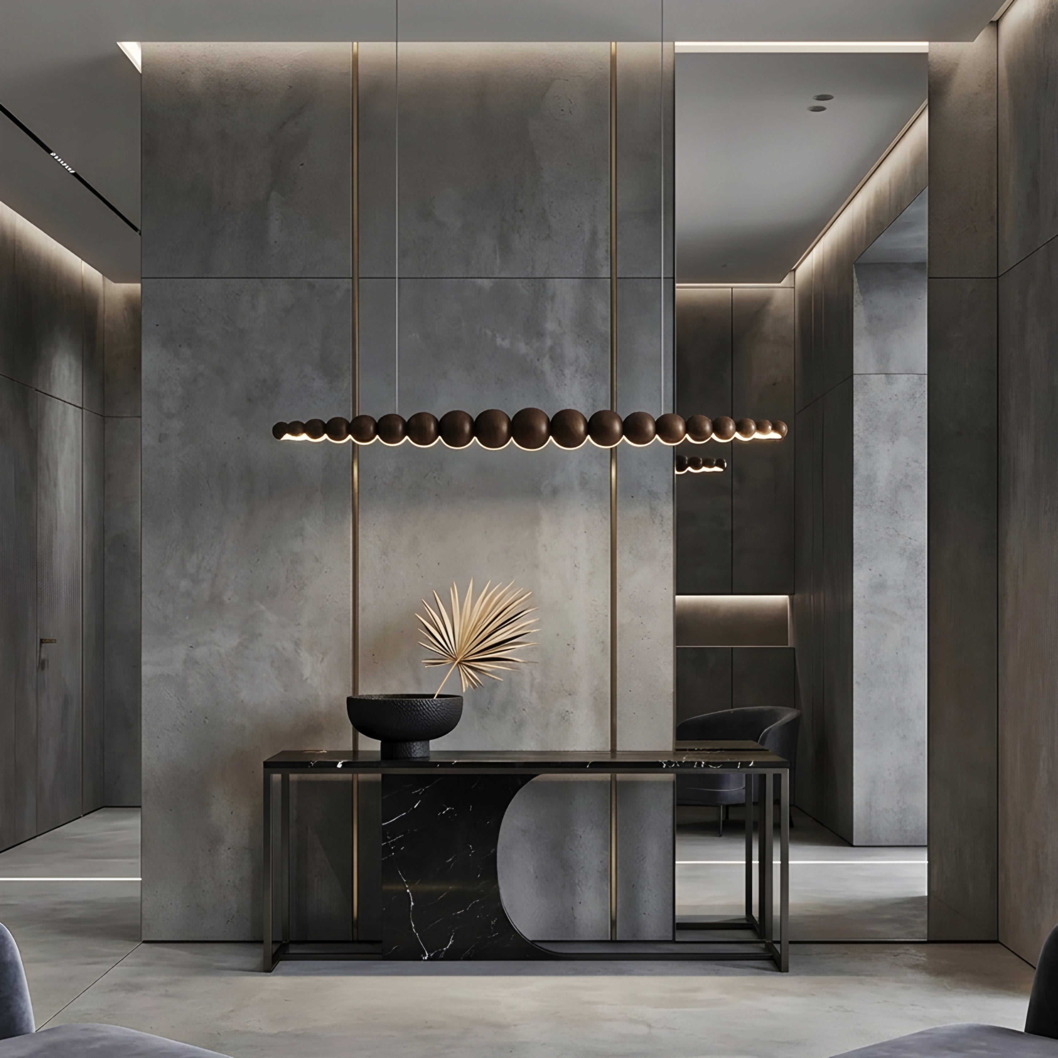 Perlan Linear Pendant Light – LED Wood Sphere Chandelier Dining Room Kitchen Island Modern