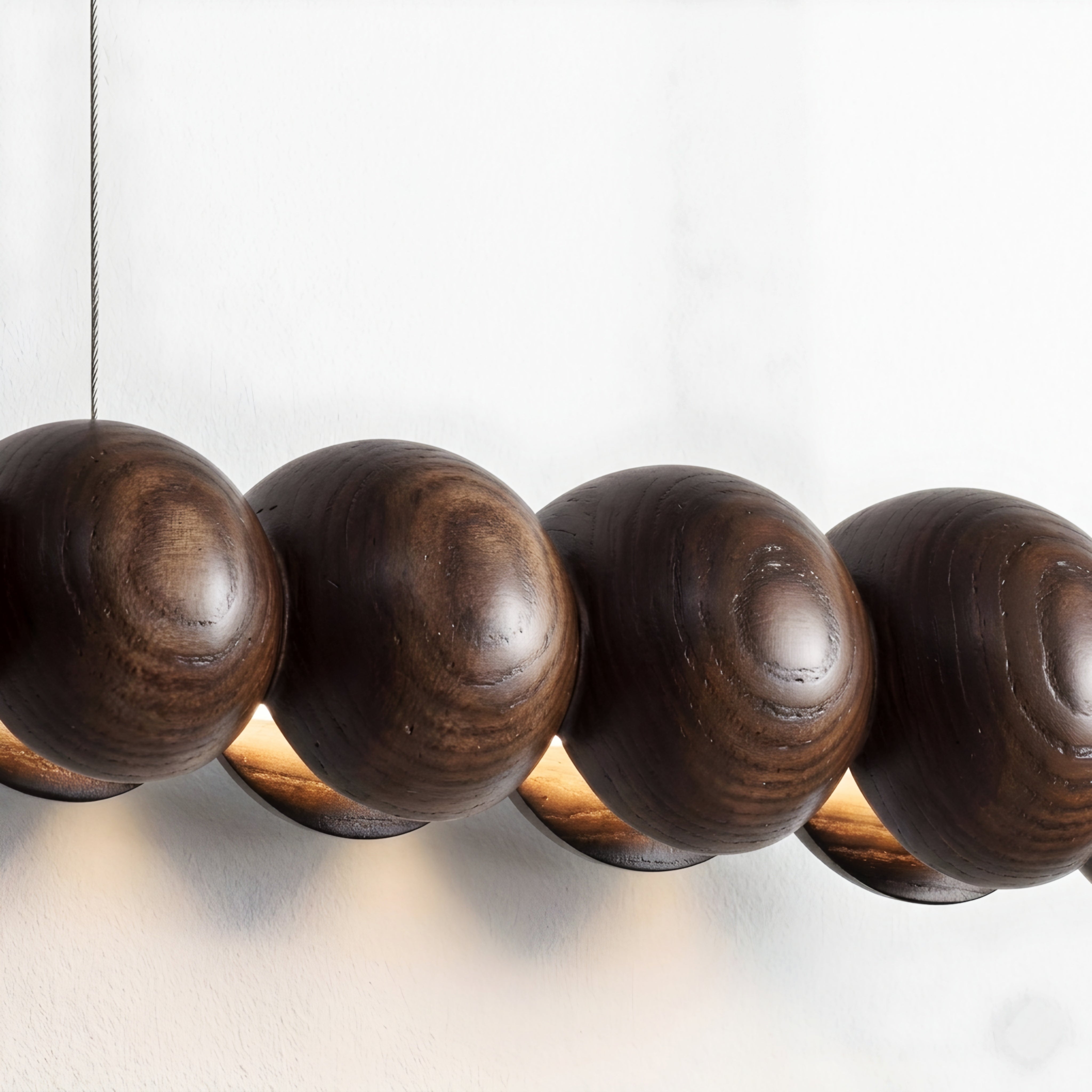 Perlan Linear Pendant Light – LED Wood Sphere Chandelier Dining Room Kitchen Island Modern