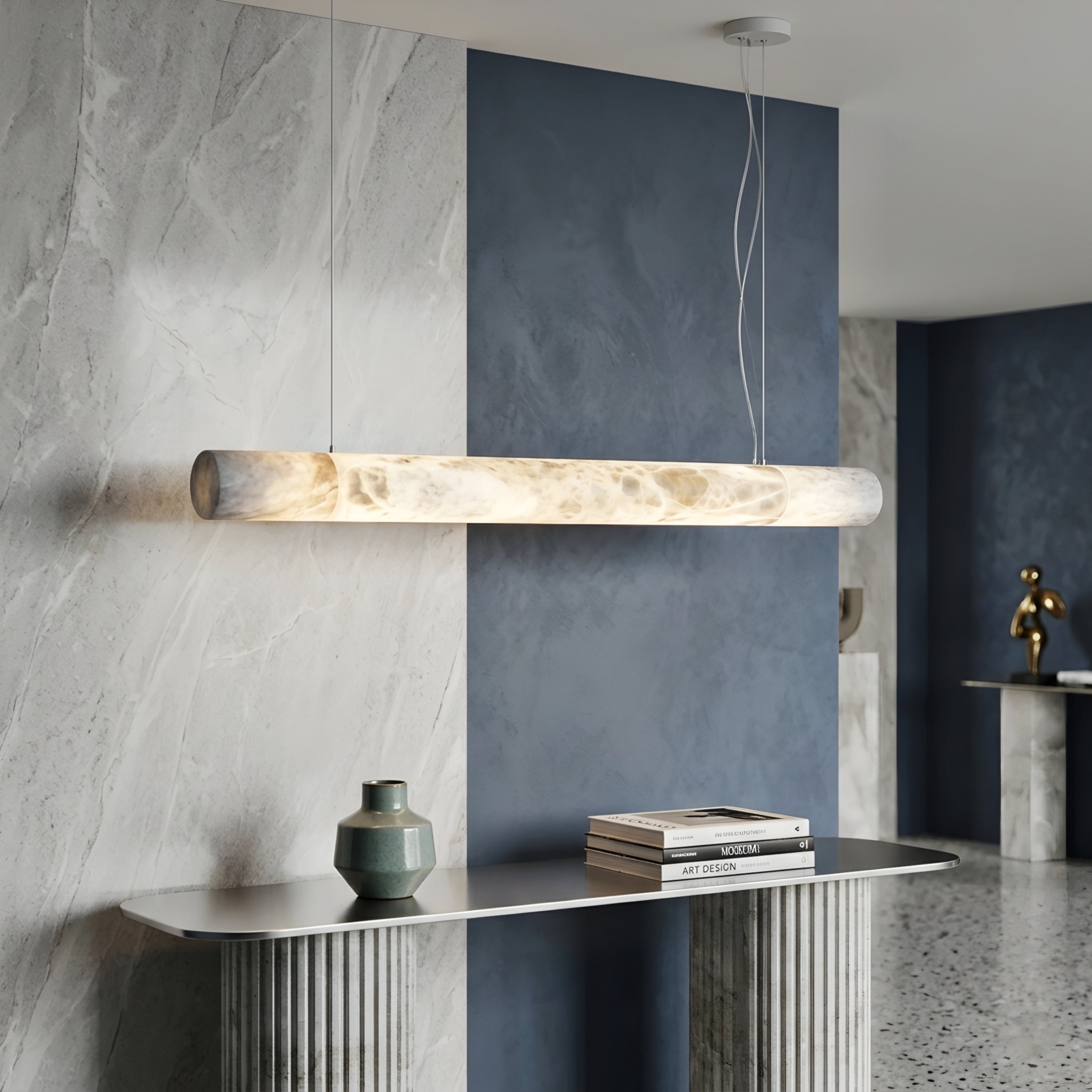 Terrazzo Linear Pendant Light – LED Modern Marble Dining Room Kitchen Island Ceiling Fixture