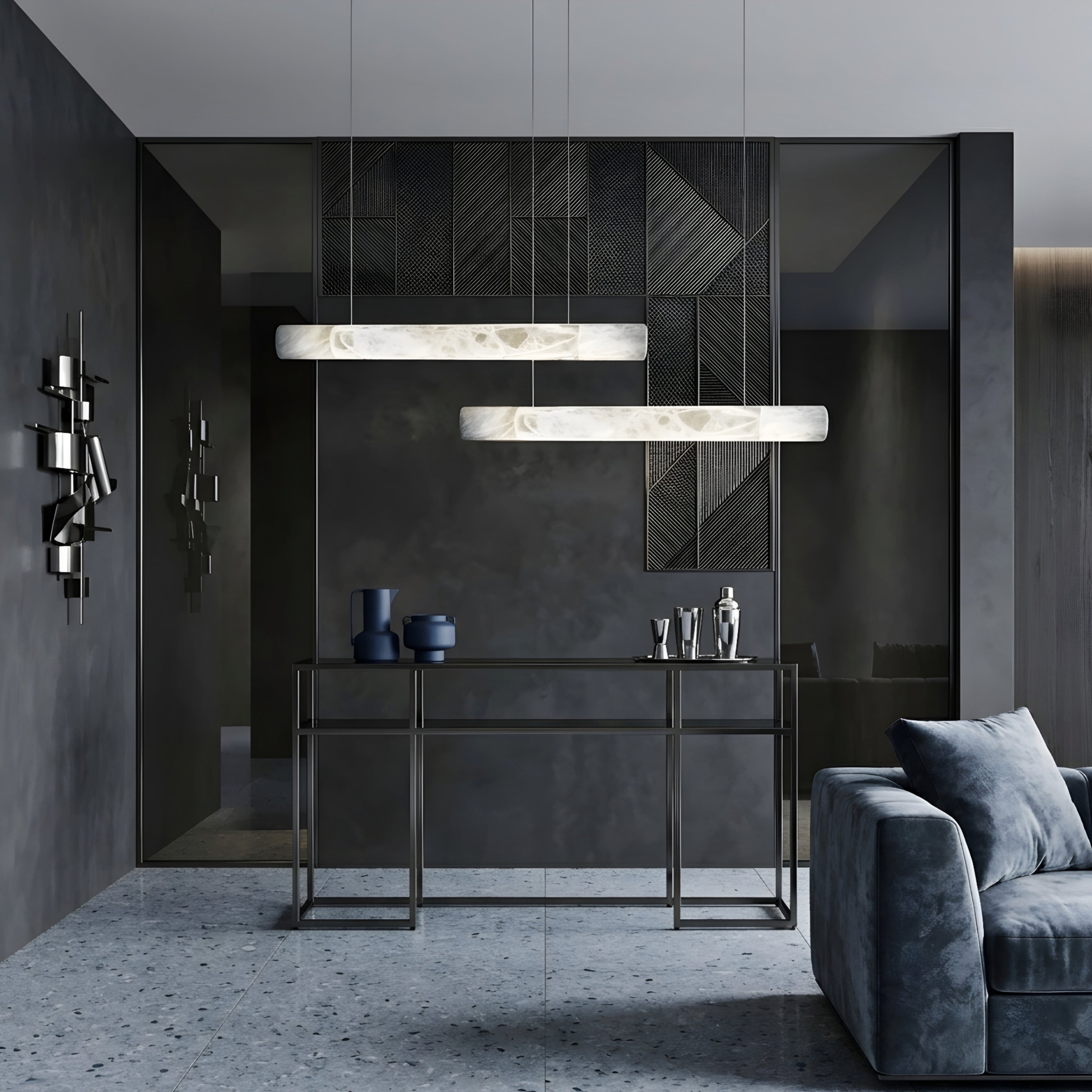 Terrazzo Linear Pendant Light – LED Modern Marble Dining Room Kitchen Island Ceiling Fixture