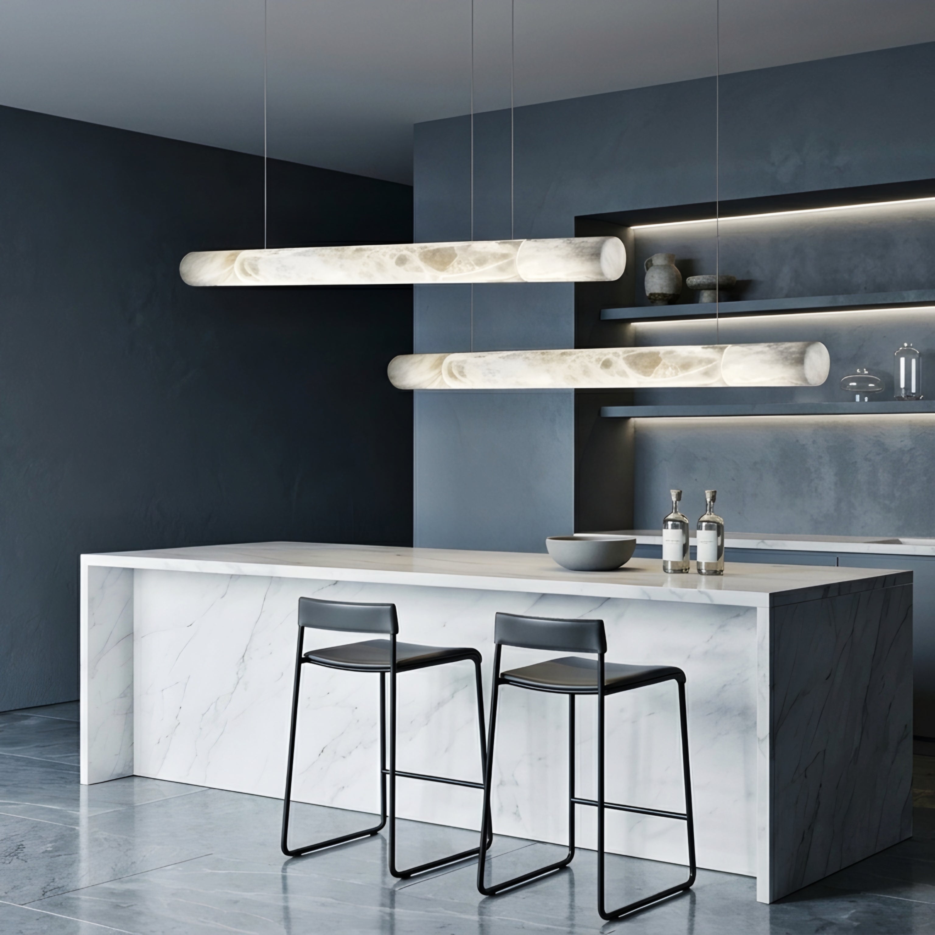 Terrazzo Linear Pendant Light – LED Modern Marble Dining Room Kitchen Island Ceiling Fixture
