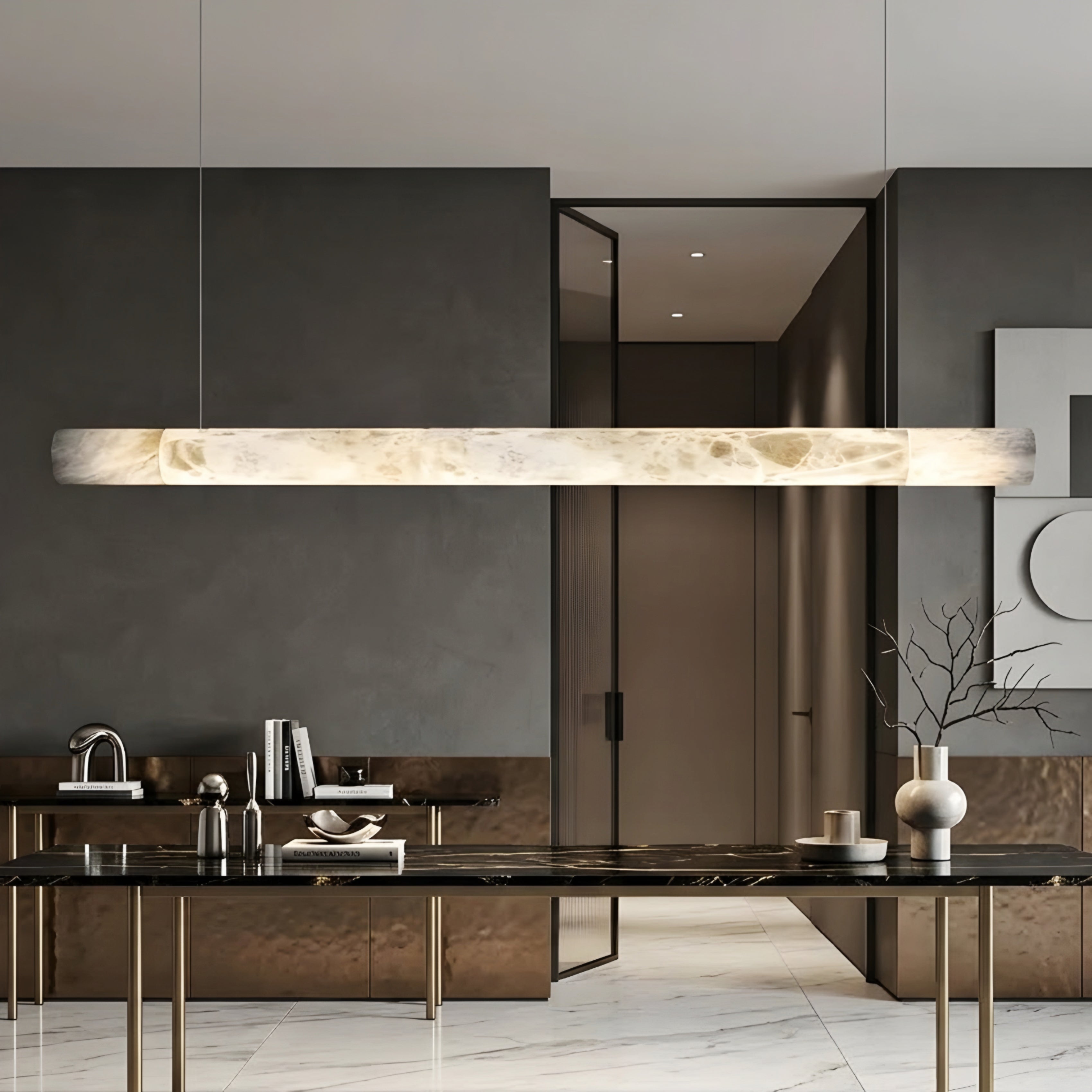 Terrazzo Linear Pendant Light – LED Modern Marble Dining Room Kitchen Island Ceiling Fixture