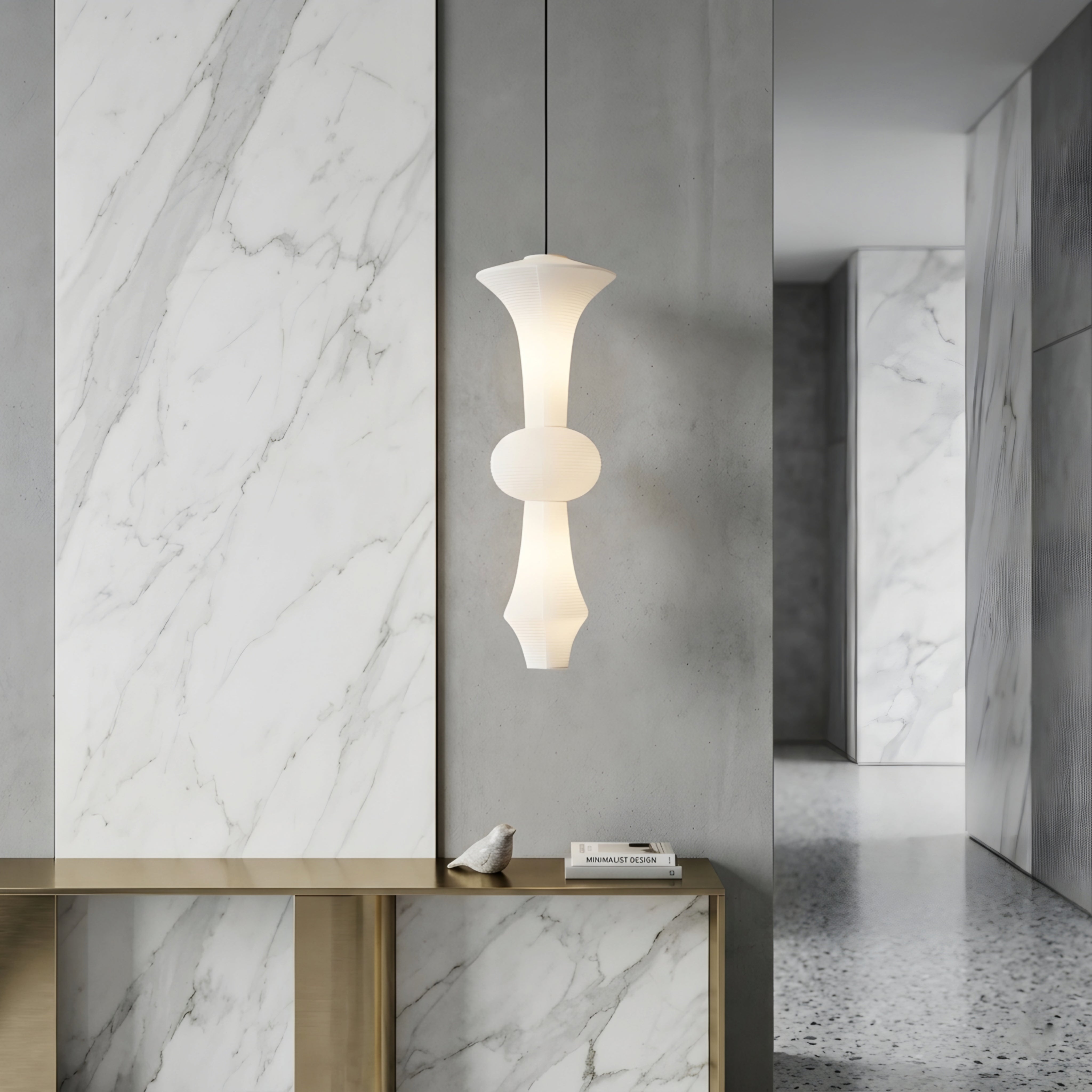 Torian Spire Pendant Light – Modern White Sculptural Hanging Ceiling Fixture Dining Room Bedroom