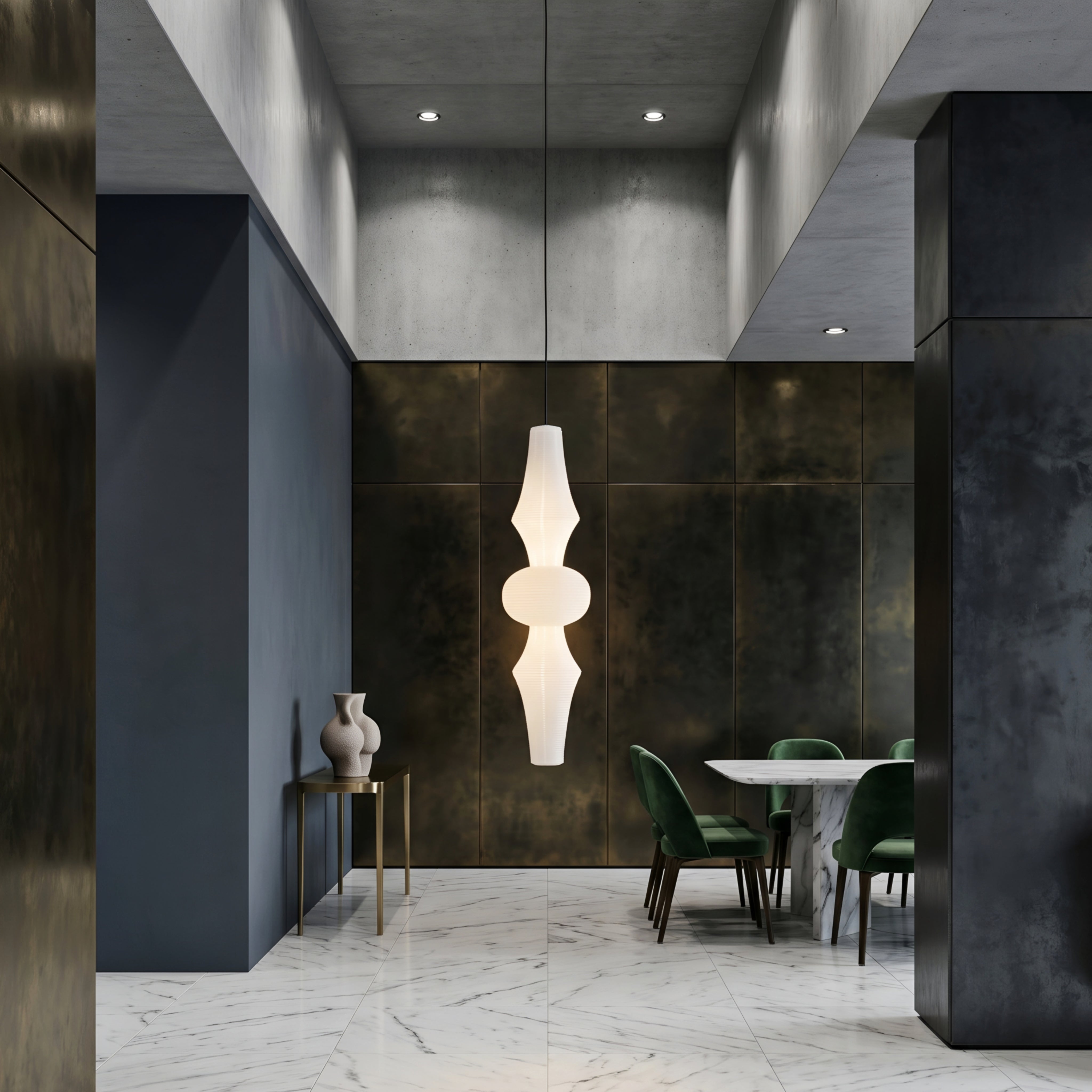 Torian Spire Pendant Light – Modern White Sculptural Hanging Ceiling Fixture Dining Room Bedroom