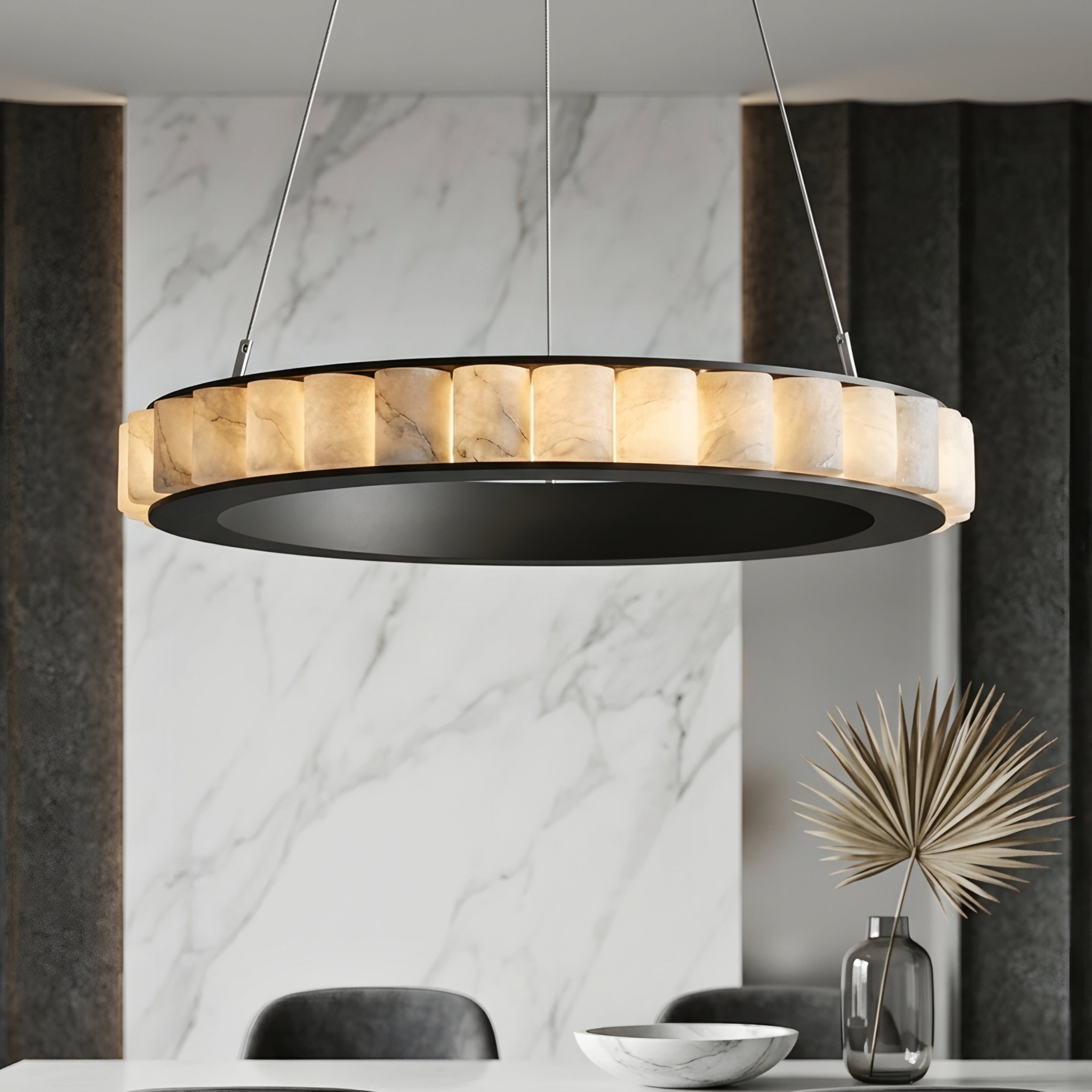 Cascara Ring Pendant Light – Modern Gold Brass Marble Chandelier Dining Room Living Room Ceiling