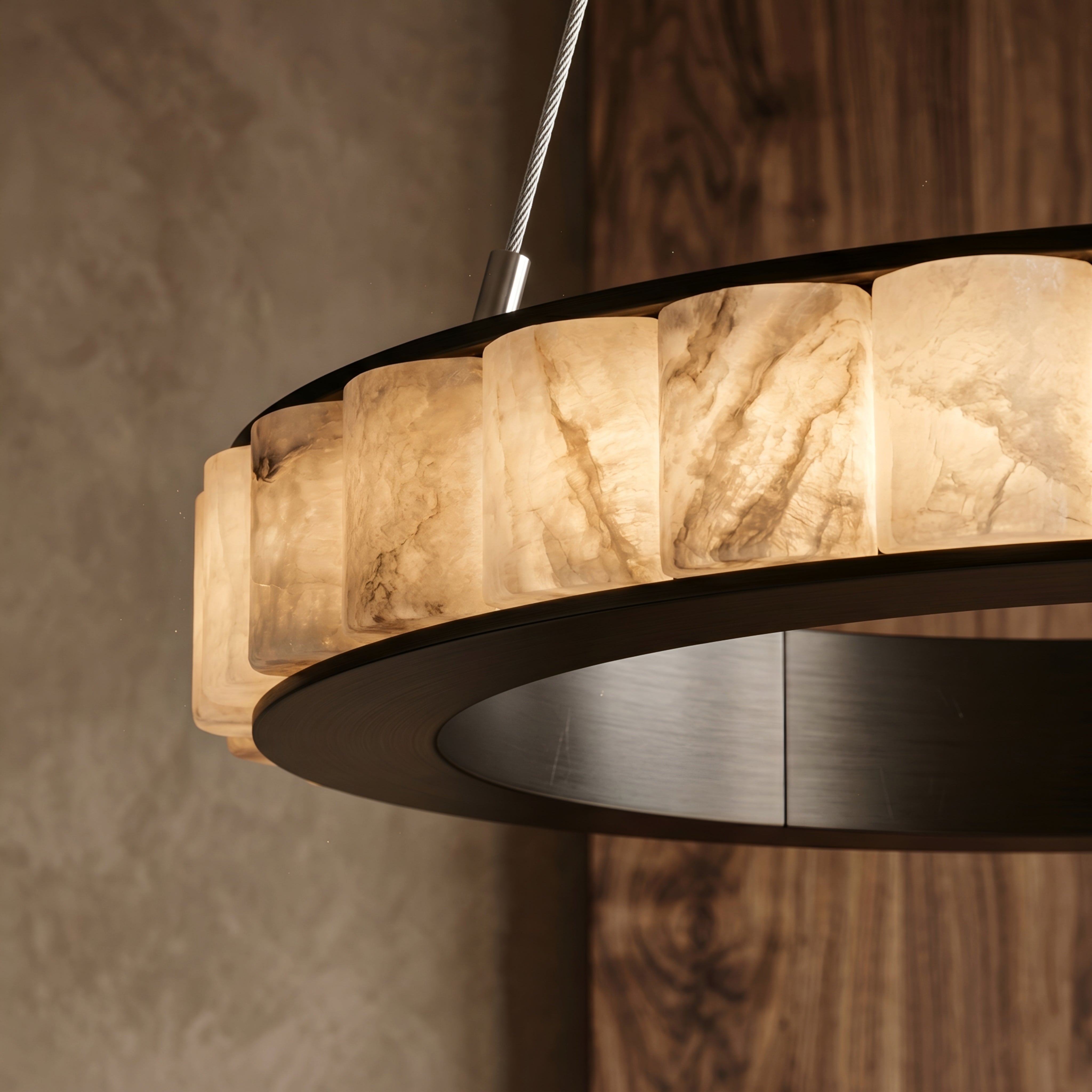 Cascara Ring Pendant Light – Modern Gold Brass Marble Chandelier Dining Room Living Room Ceiling