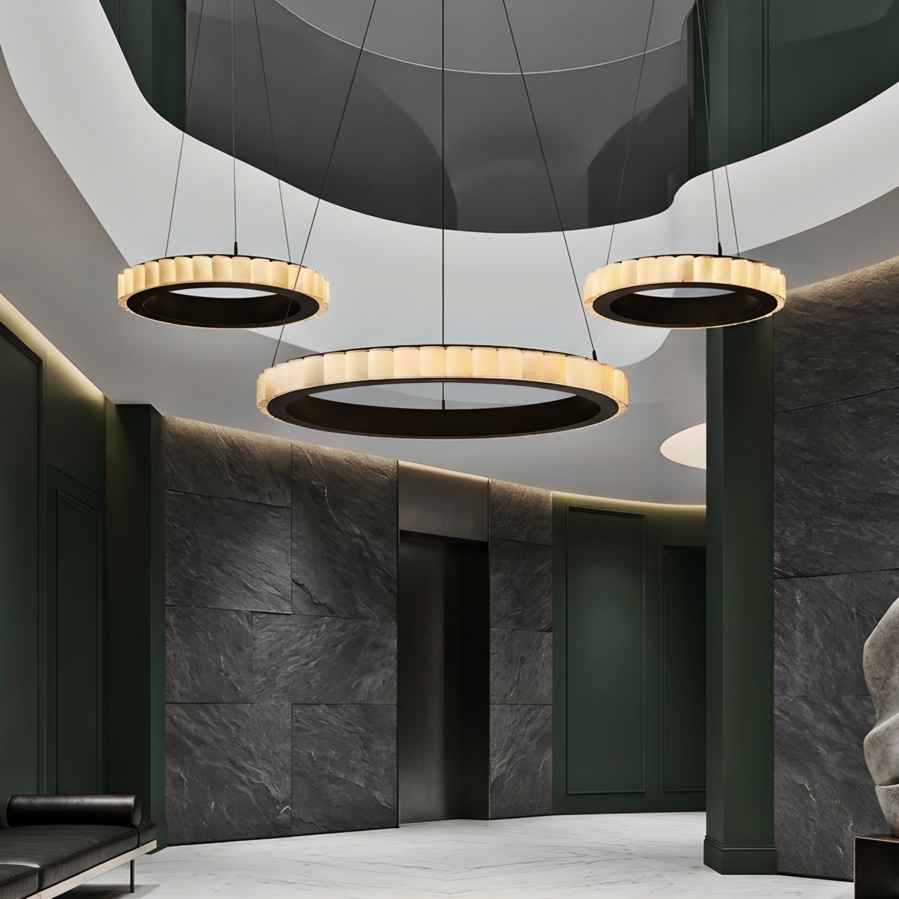 Cascara Ring Pendant Light – Modern Gold Brass Marble Chandelier Dining Room Living Room Ceiling