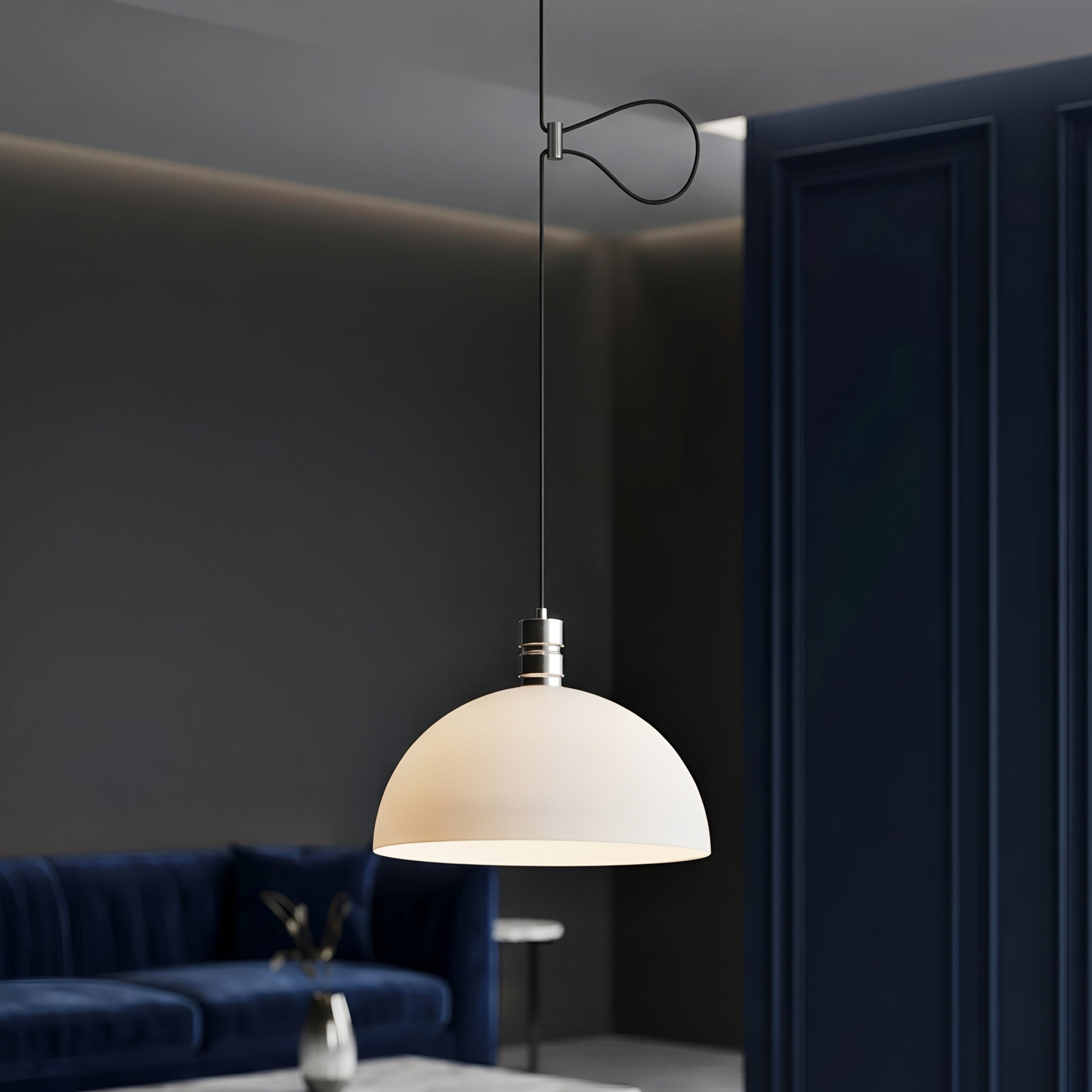 Calvera Dome Pendant Light – Modern White Glass Hanging Light Fixture Dining Room Kitchen Island