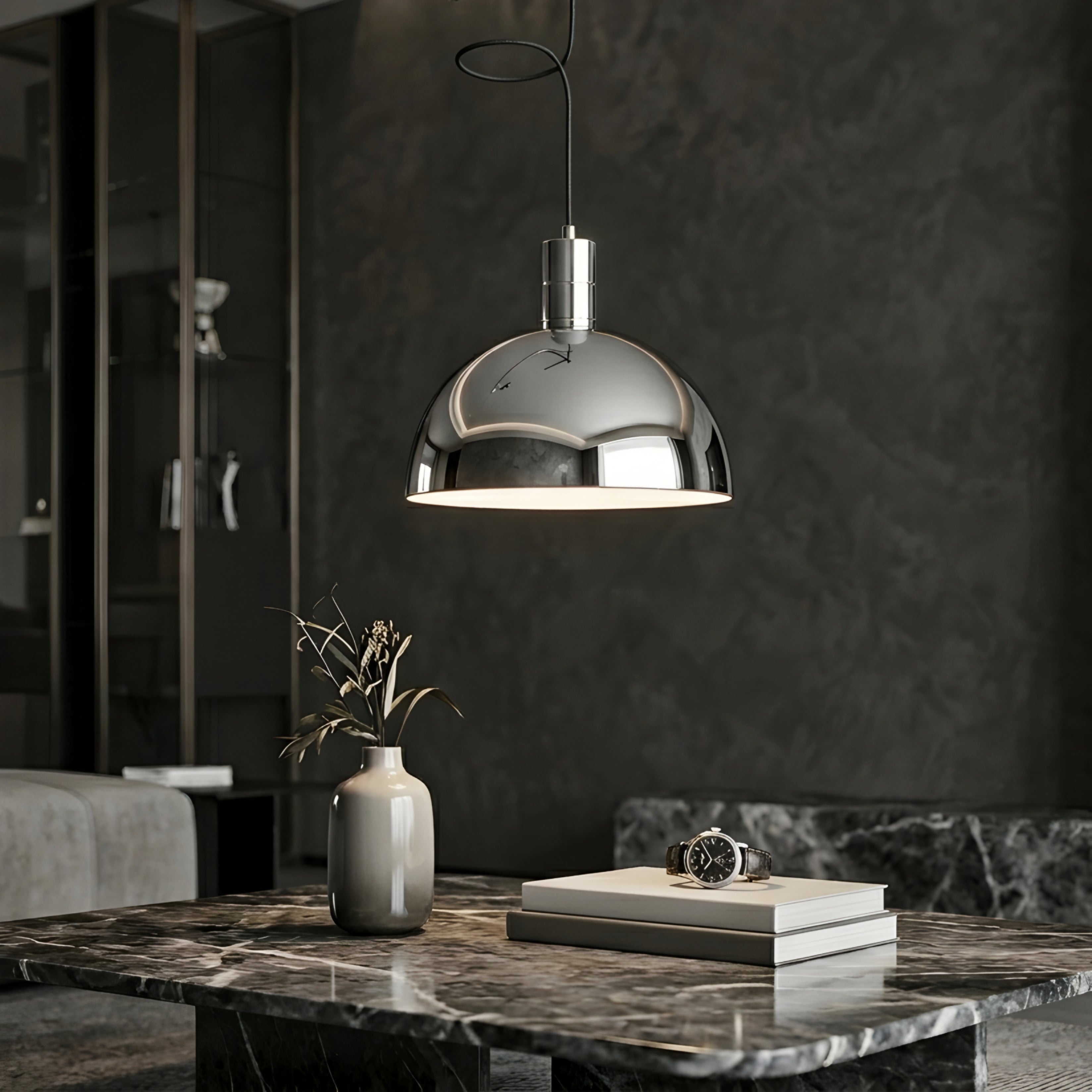 Calvera Dome Pendant Light – Modern White Glass Hanging Light Fixture Dining Room Kitchen Island