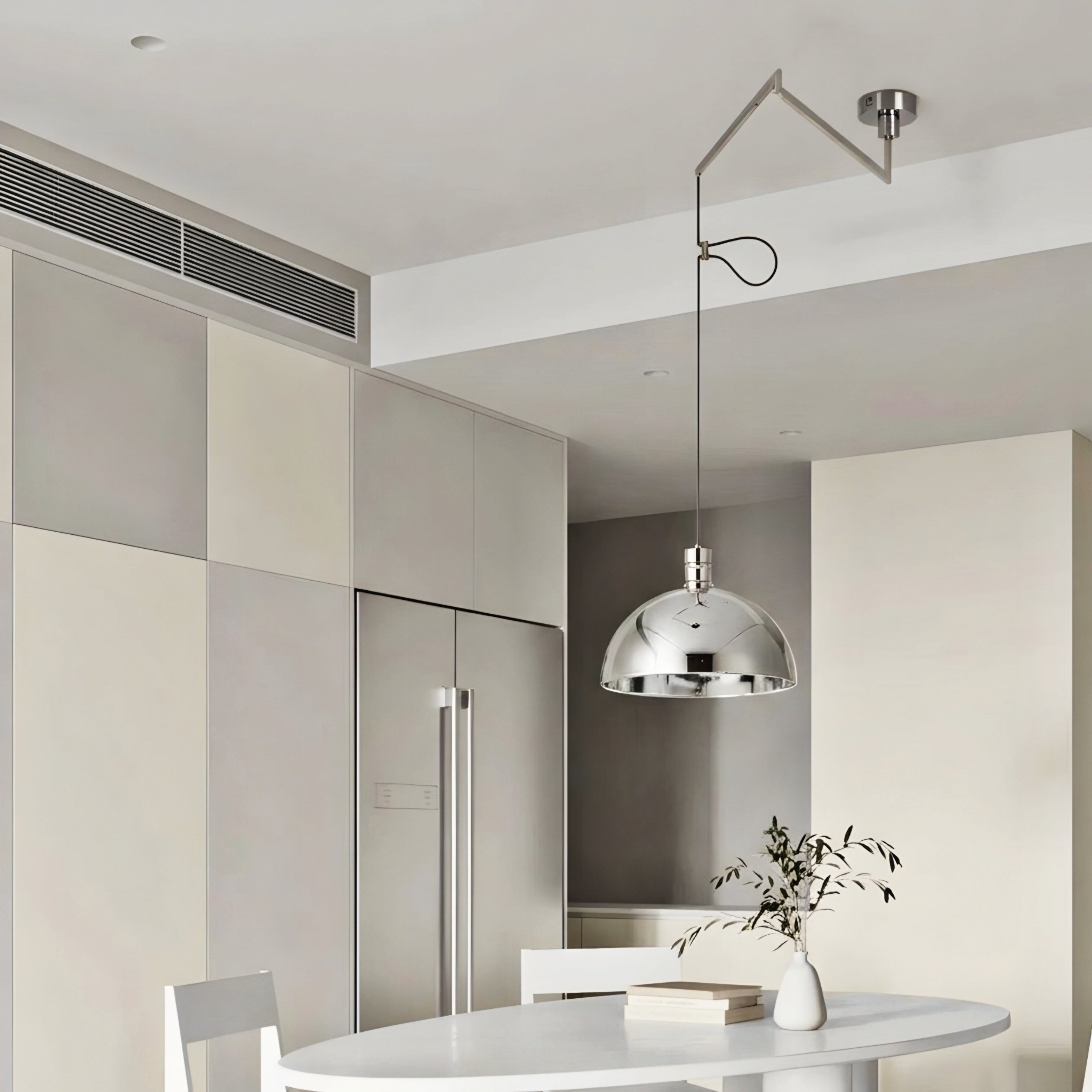 Calvera Dome Pendant Light – Modern White Glass Hanging Light Fixture Dining Room Kitchen Island