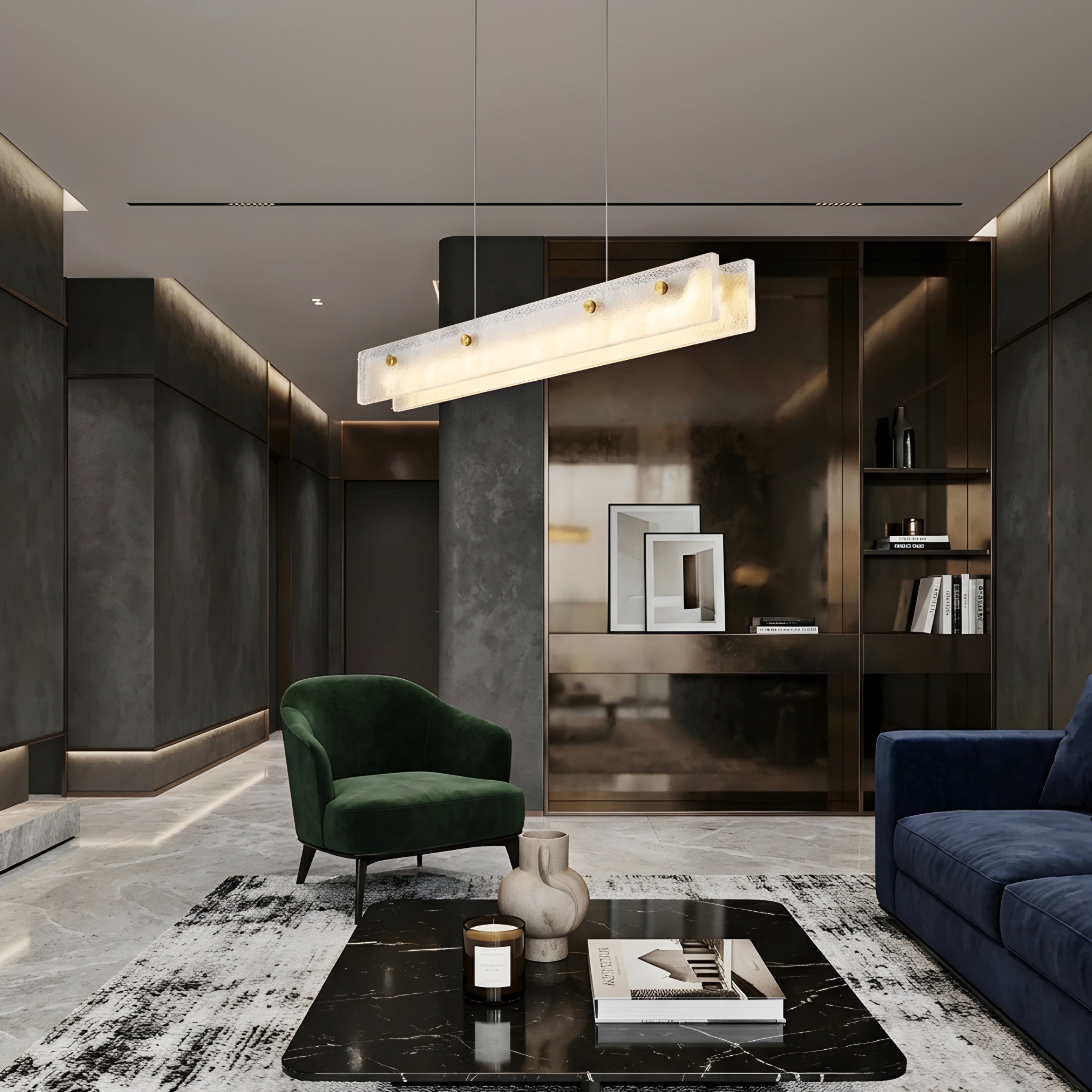Marvex Linear Pendant Light – Modern Marble Hanging Fixture Dining Room Kitchen Island Decorative Lighting