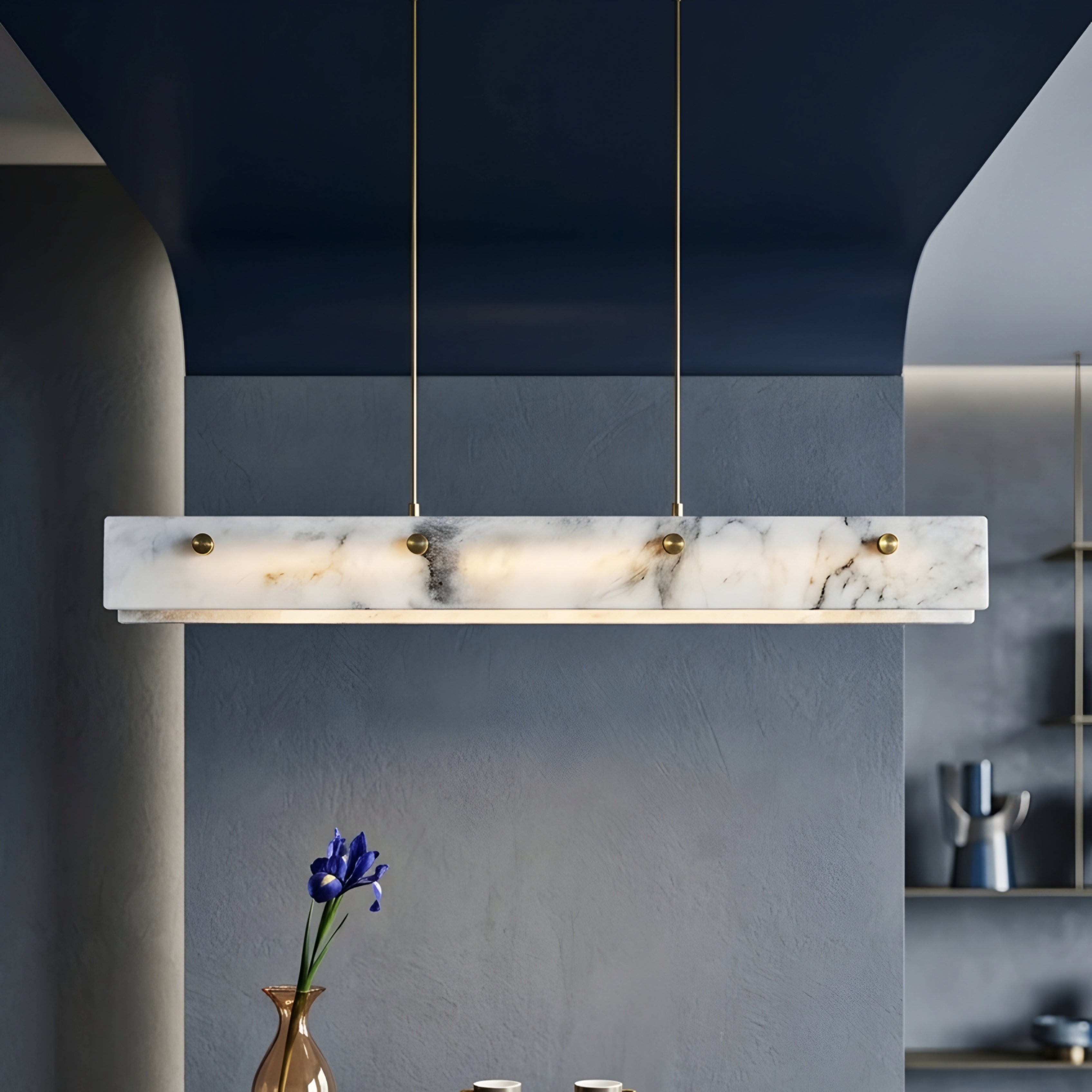 Marvex Linear Pendant Light – Modern Marble Hanging Fixture Dining Room Kitchen Island Decorative Lighting