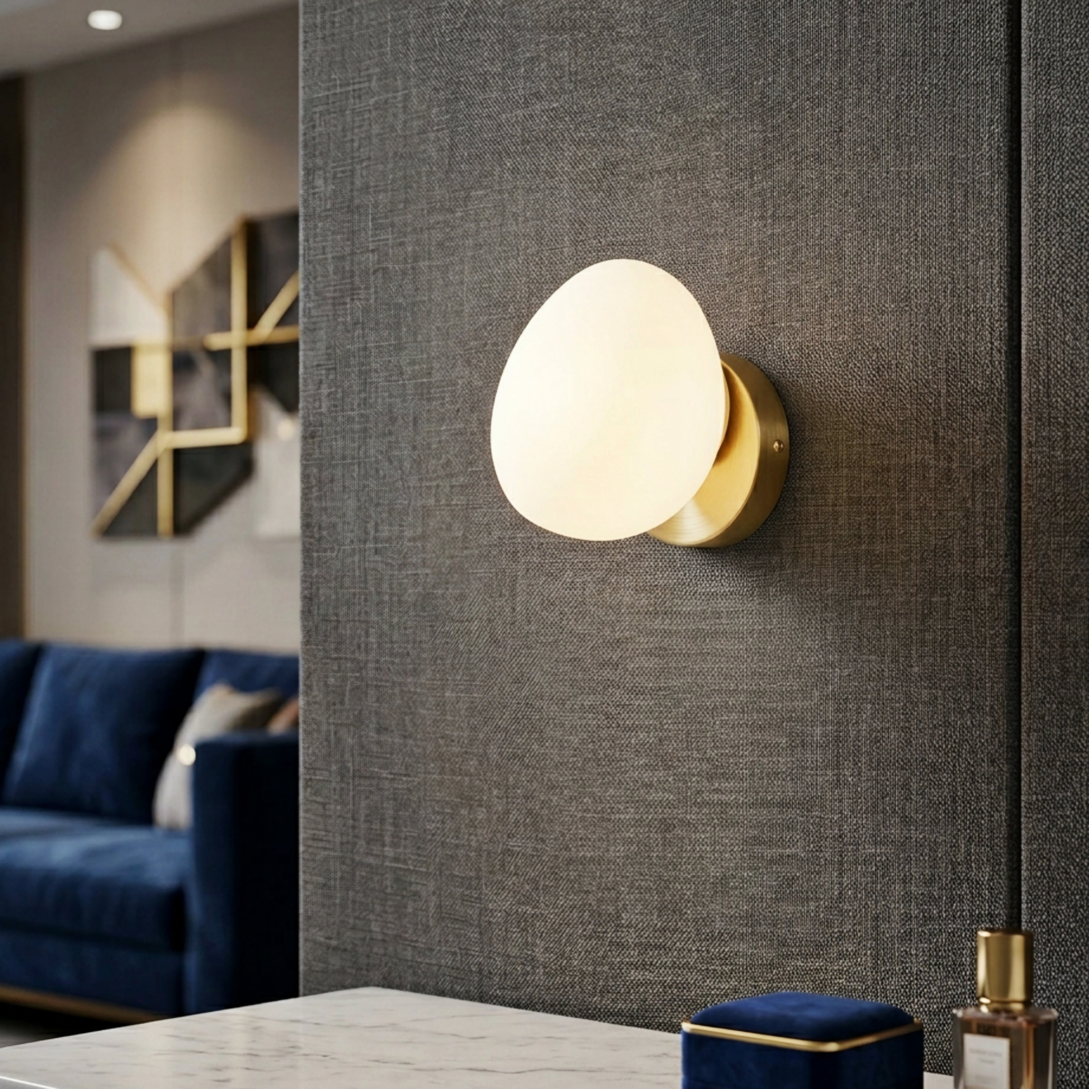 Ovella Globe Wall Sconce – Modern Brass White Glass Bedroom Bathroom Vanity Decorative Lighting