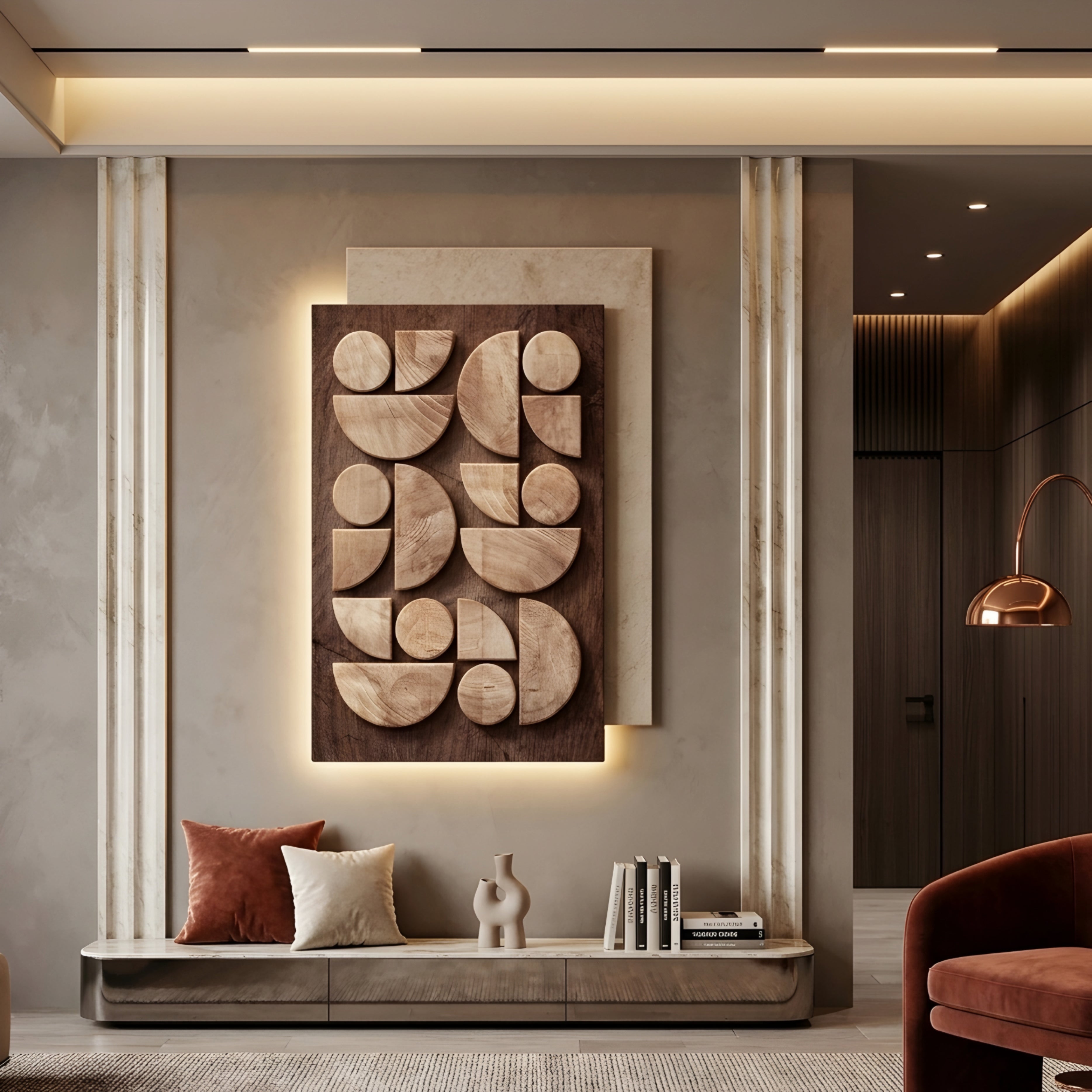Tessara Geometric Wall Art – Modern Wood Wall Sconce Decorative Lighting Living Room Bedroom