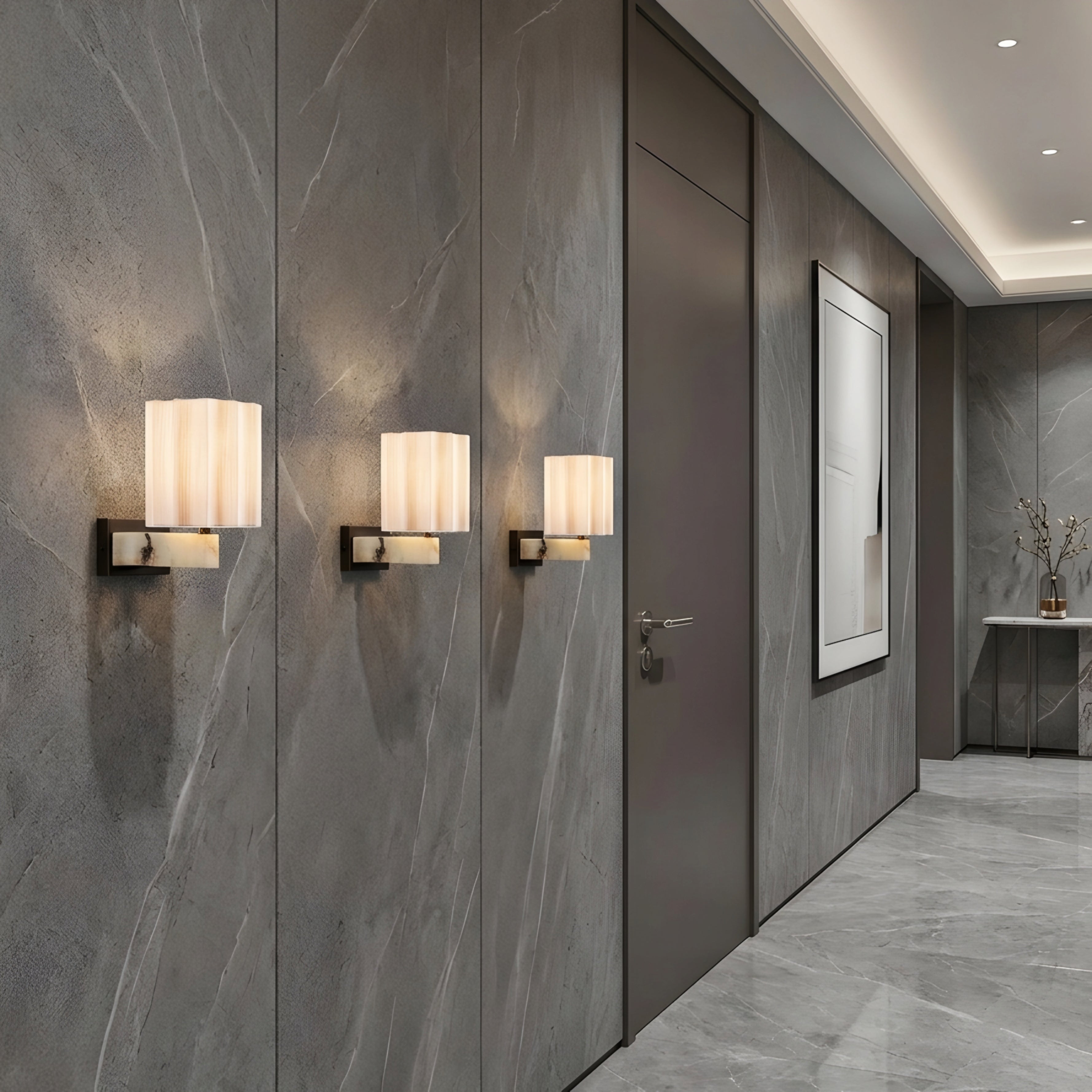 Calyx Marble Wall Sconce – Modern Bedroom Living Room Decorative Lighting Fabric Shade Bronze Fixture
