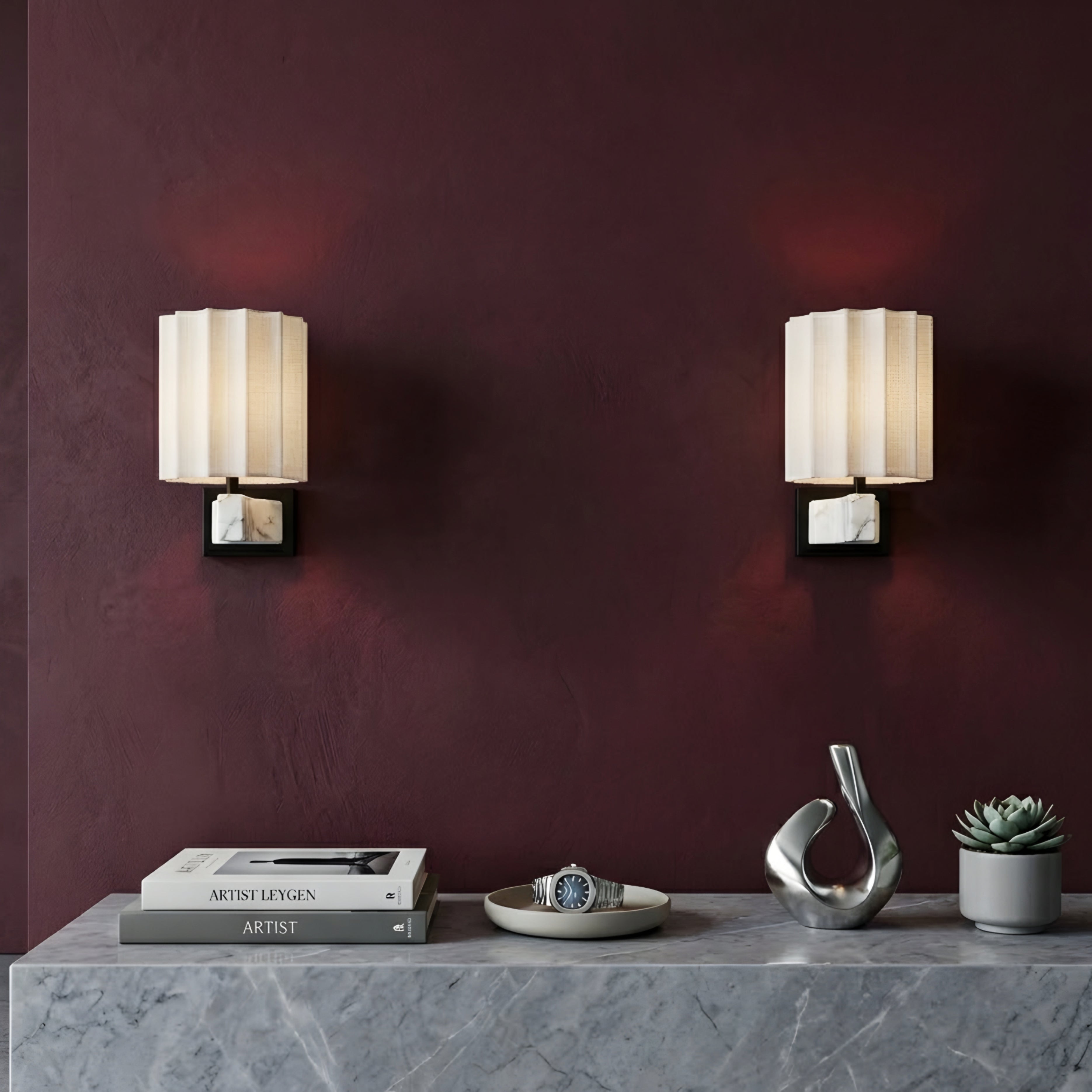 Calyx Marble Wall Sconce – Modern Bedroom Living Room Decorative Lighting Fabric Shade Bronze Fixture