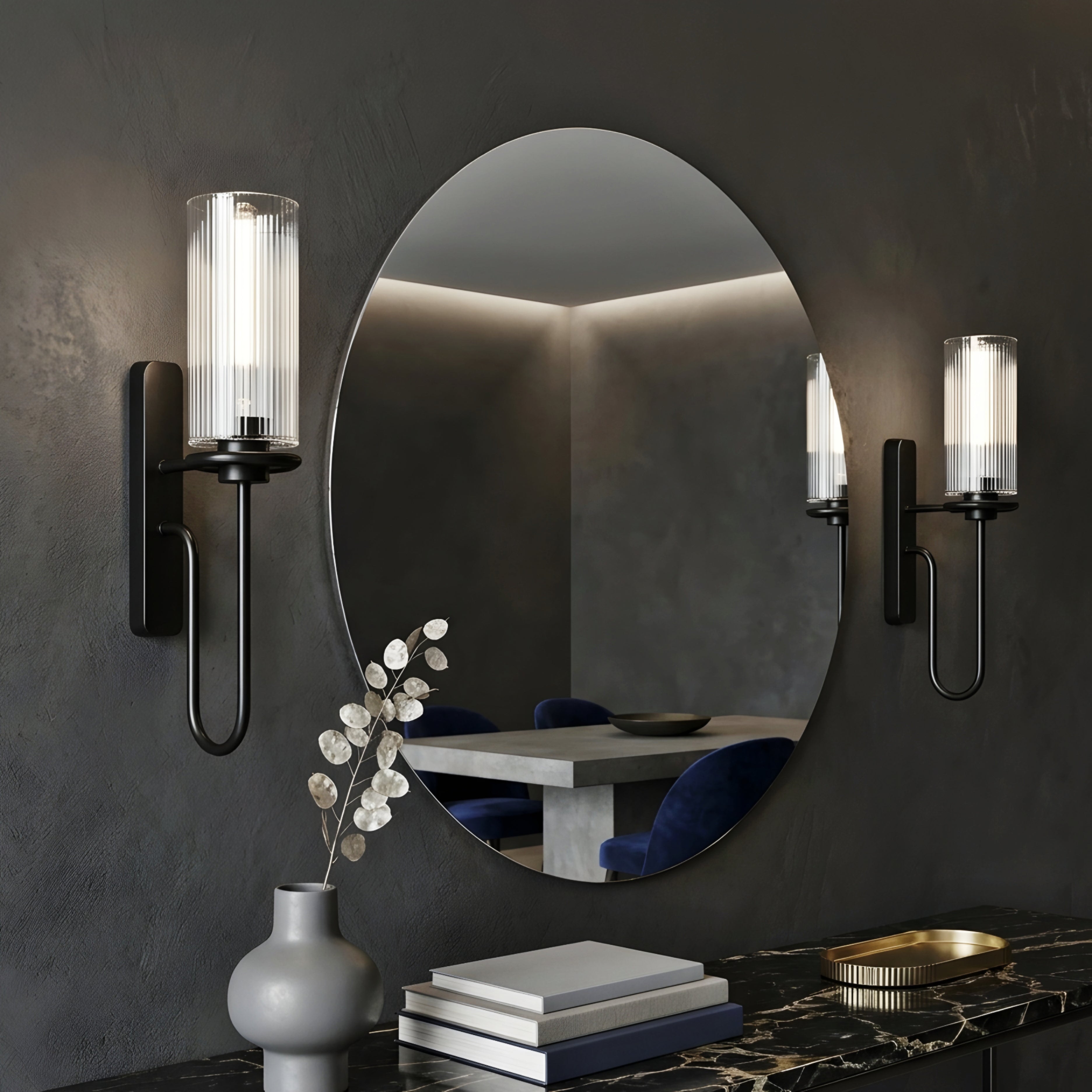 Caldex Glass Wall Sconce – Modern Smoke Glass Decorative Lighting Bedroom Living Room Brushed Nickel