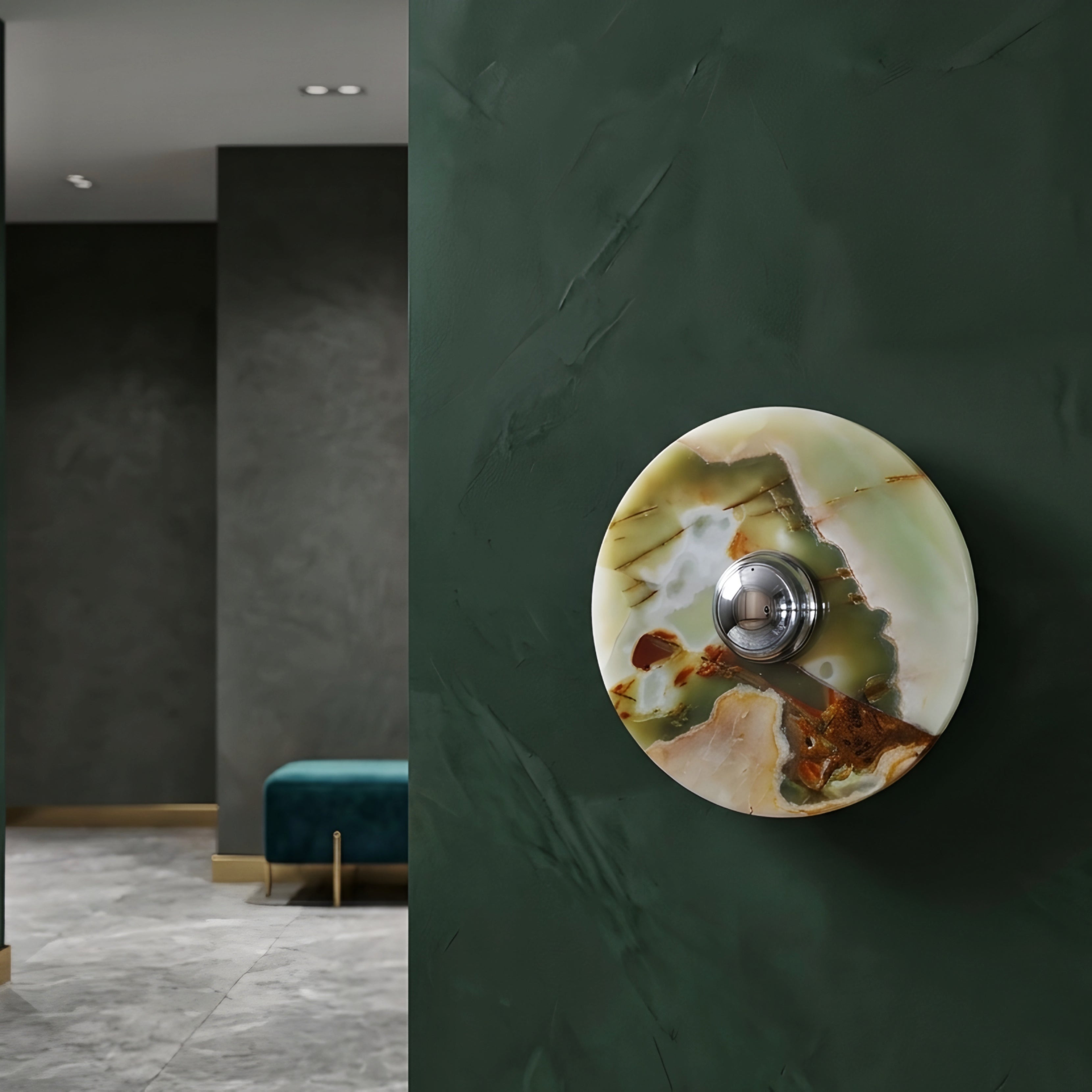 Veritas Onyx Wall Sconce – Green Marble Stone Decorative Lighting Chrome Accent Modern Bedroom Living Room