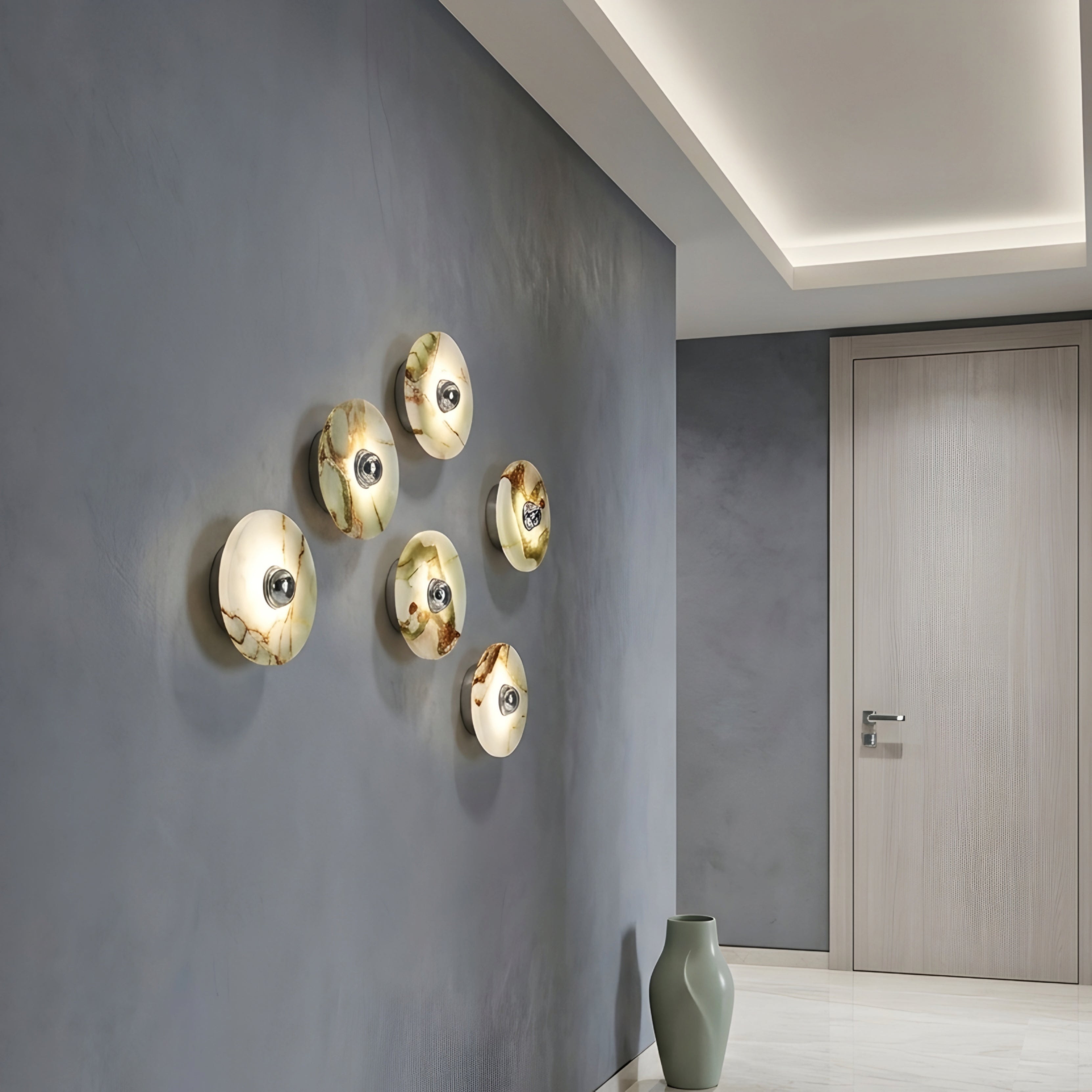 Veritas Onyx Wall Sconce – Green Marble Stone Decorative Lighting Chrome Accent Modern Bedroom Living Room