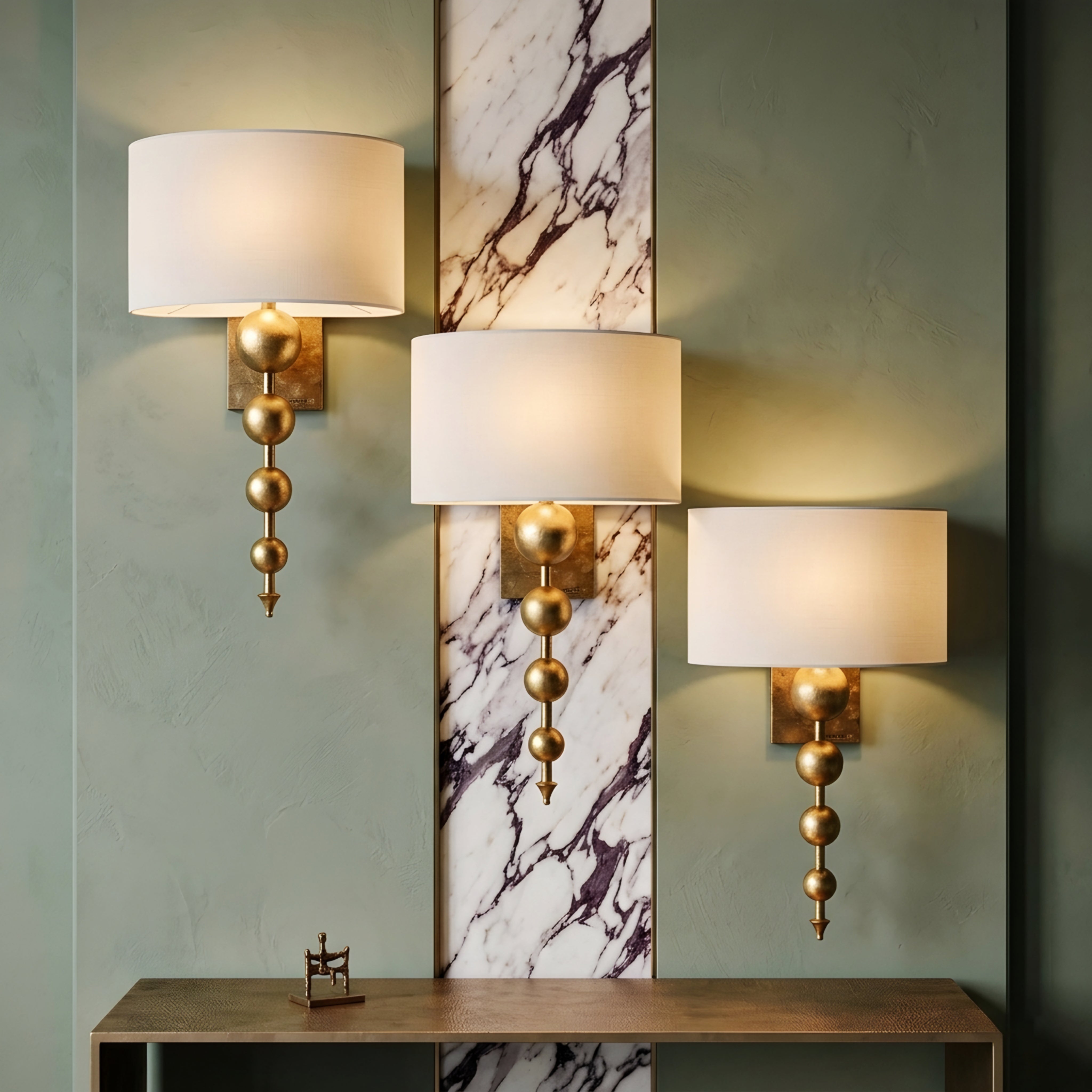 Spheris Orb Wall Sconce – Brass Gold Wall Sconce Bedroom Living Room Decorative Lighting Fabric Shade