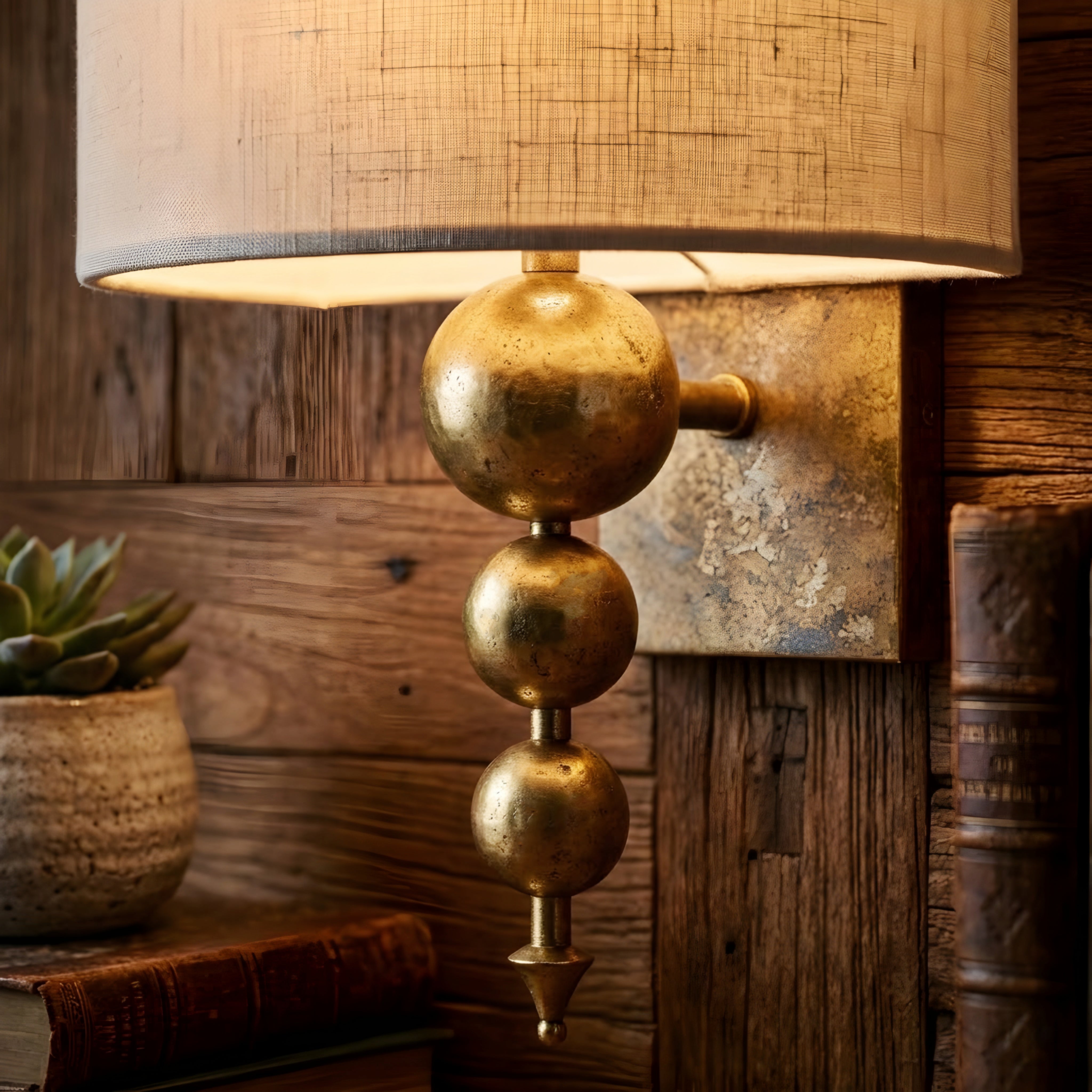 Spheris Orb Wall Sconce – Brass Gold Wall Sconce Bedroom Living Room Decorative Lighting Fabric Shade
