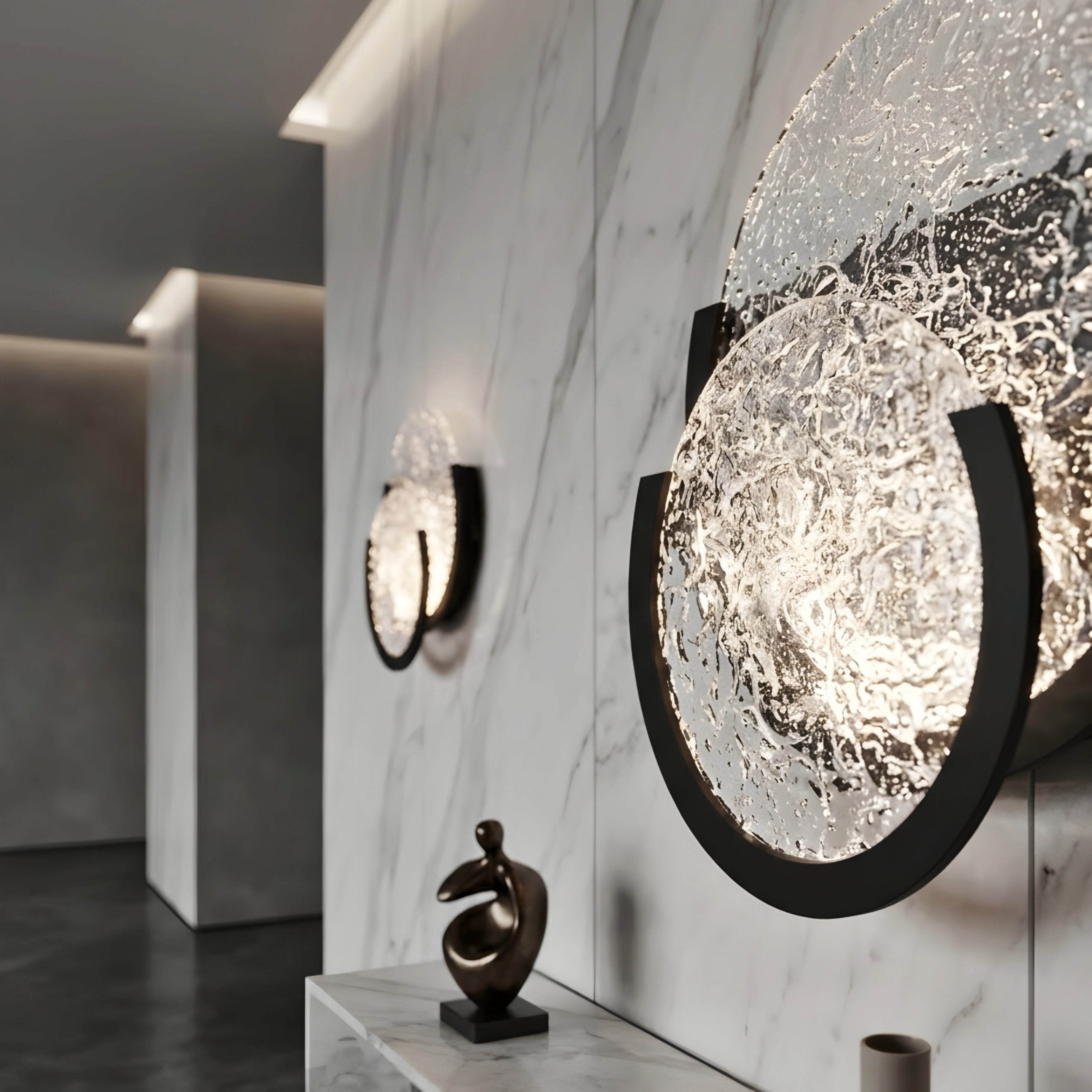 Cravell Moon Wall Sconce – LED Crackle Glass Modern Decorative Bedroom Living Room Lighting Fixture