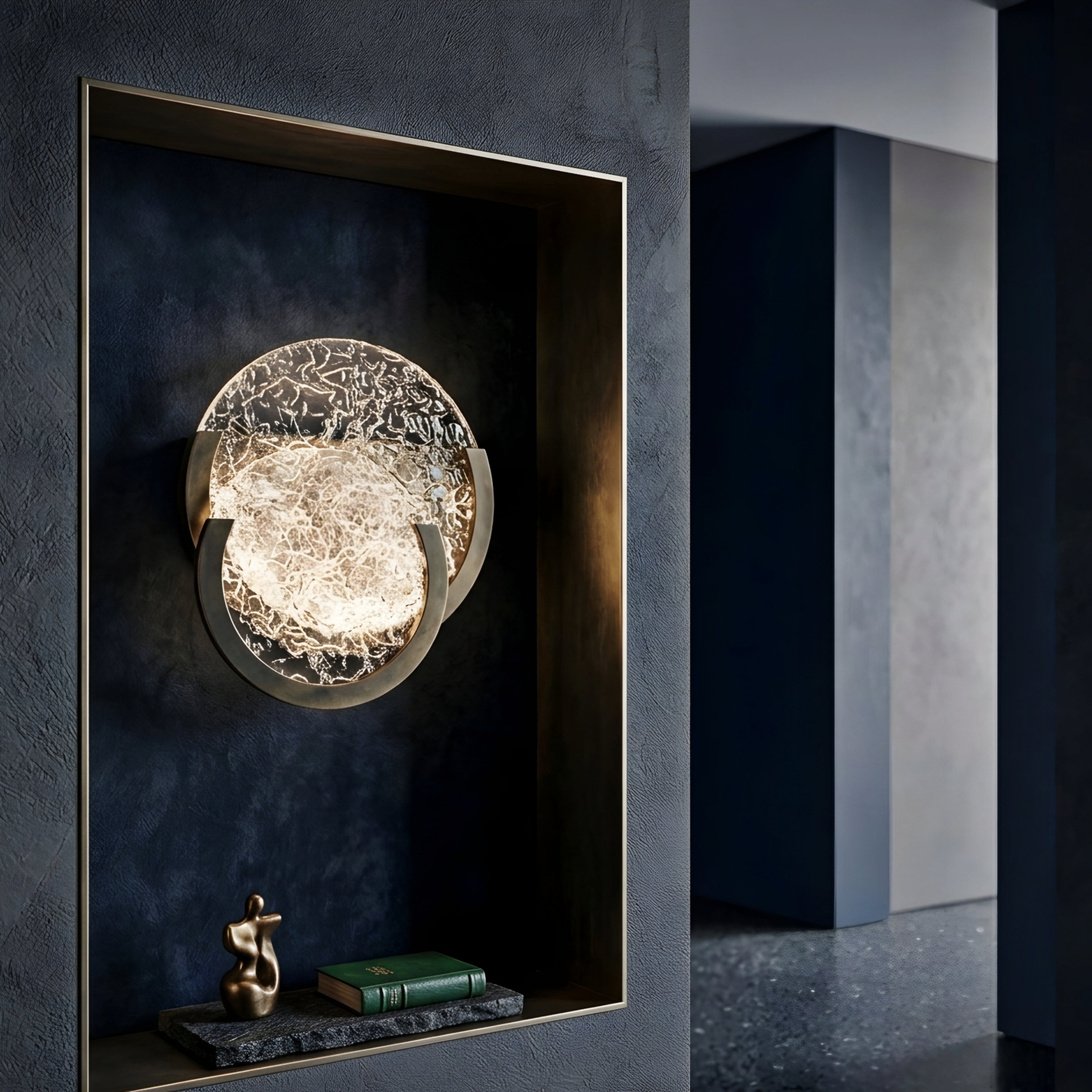 Cravell Moon Wall Sconce – LED Crackle Glass Modern Decorative Bedroom Living Room Lighting Fixture
