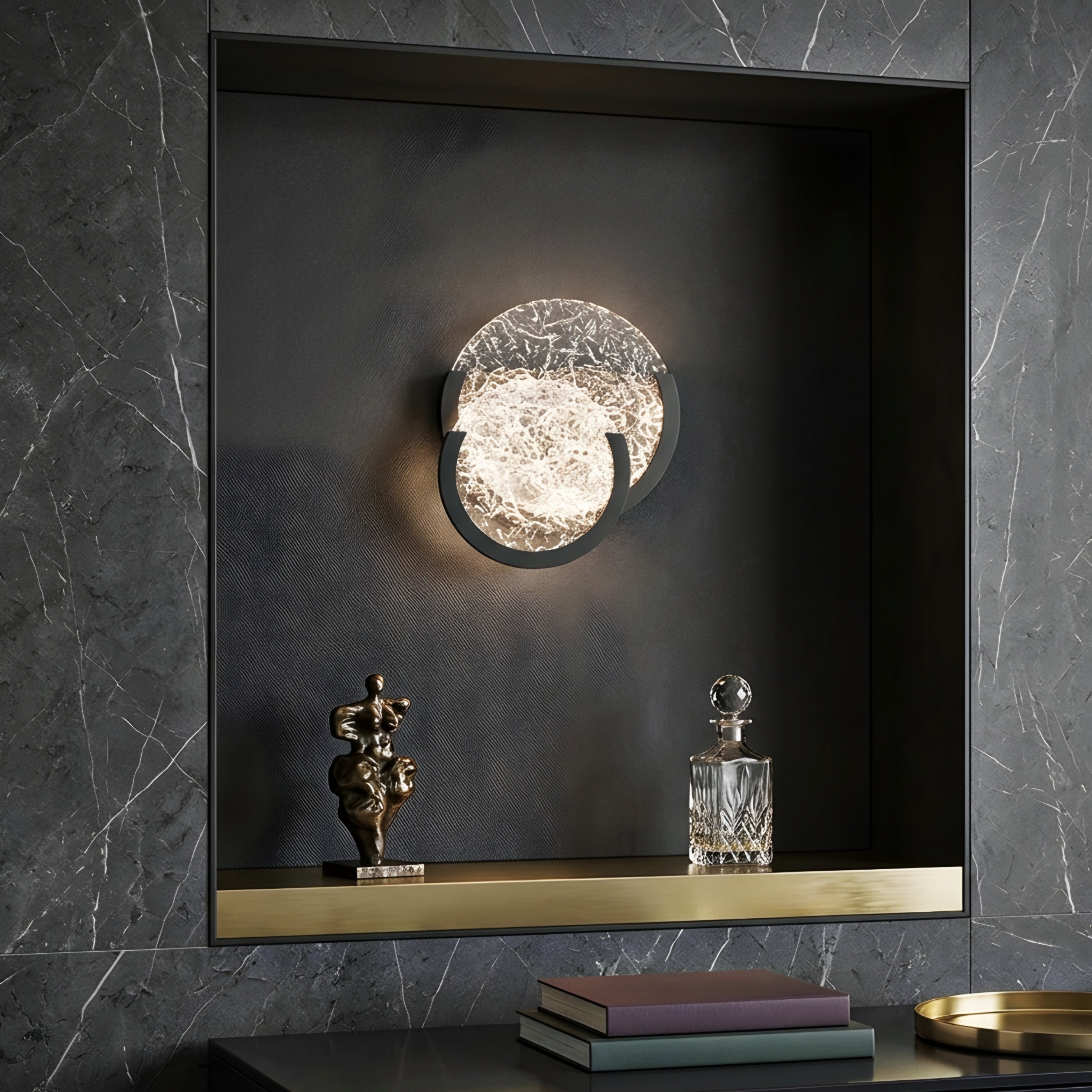 Cravell Moon Wall Sconce – LED Crackle Glass Modern Decorative Bedroom Living Room Lighting Fixture