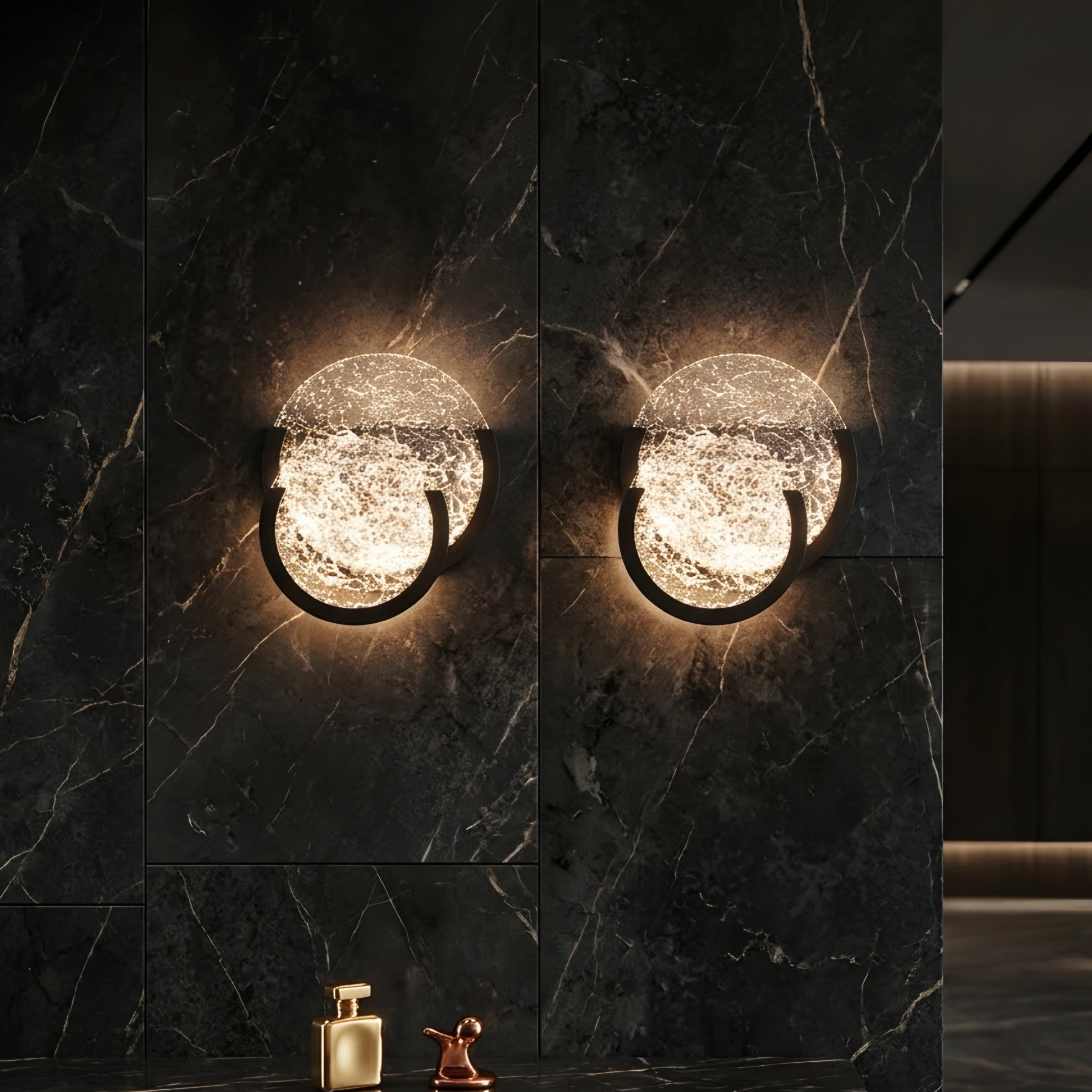 Cravell Moon Wall Sconce – LED Crackle Glass Modern Decorative Bedroom Living Room Lighting Fixture