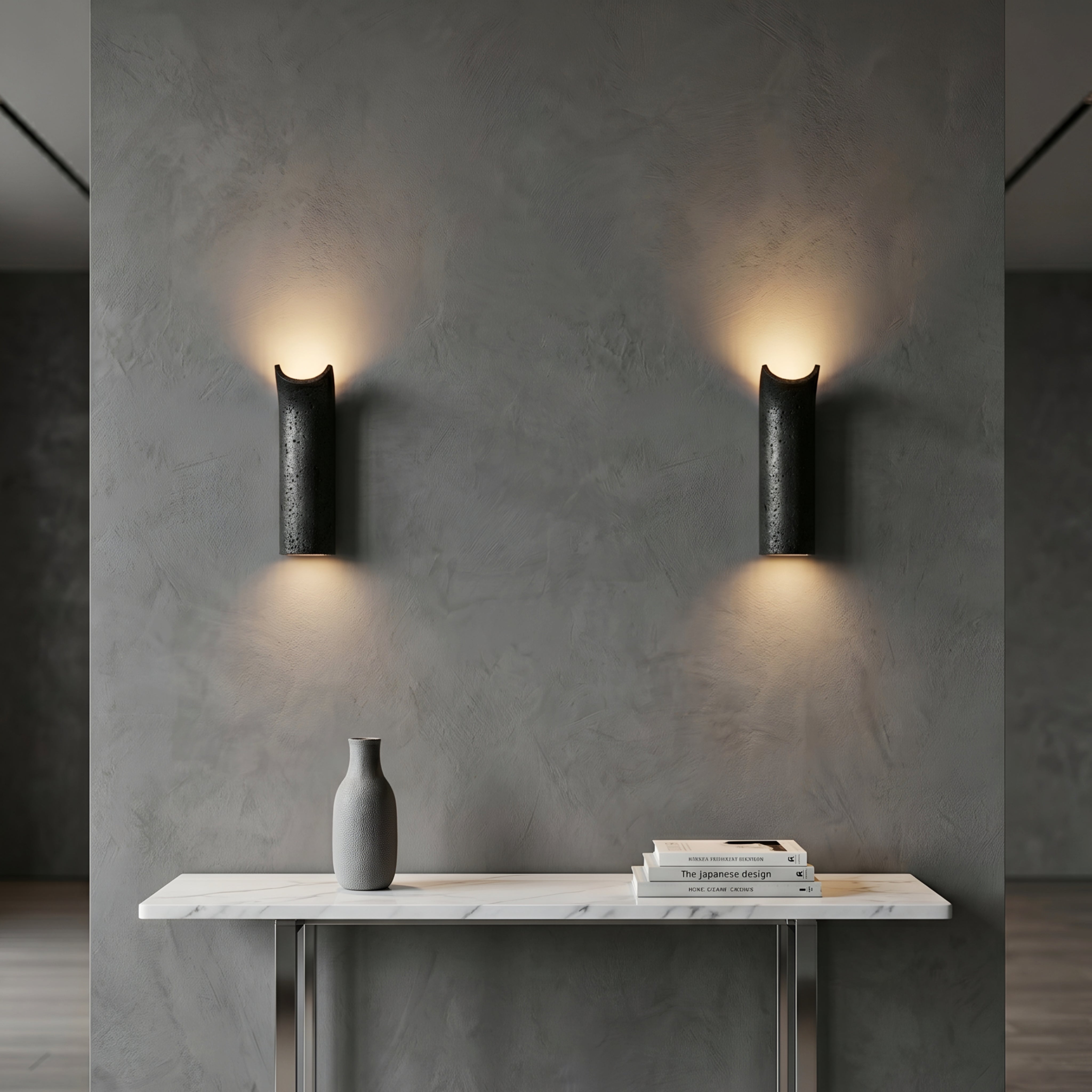 Volcara Curve Wall Sconce – LED Modern Black Textured Stone Living Room Bedroom Decorative Lighting