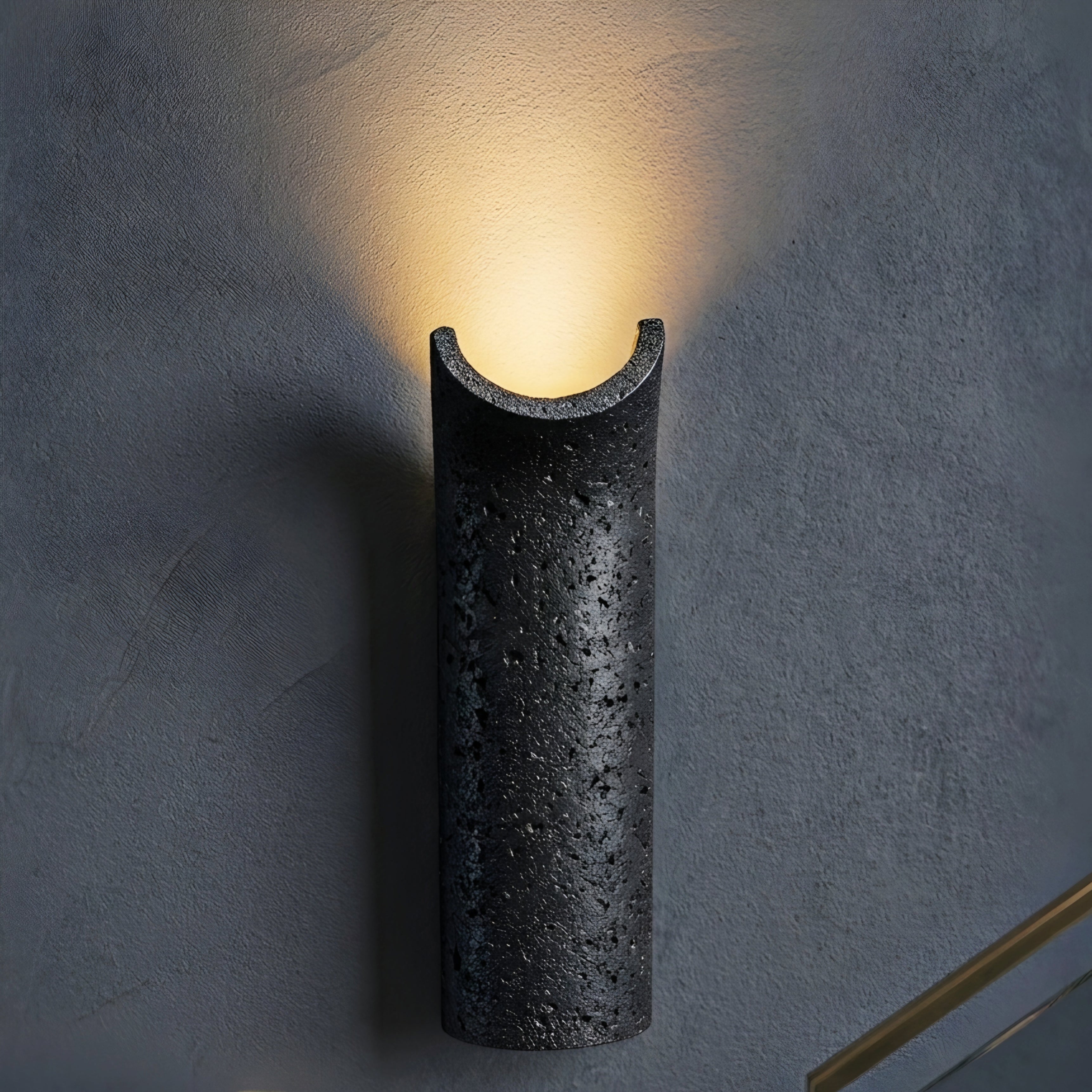 Volcara Curve Wall Sconce – LED Modern Black Textured Stone Living Room Bedroom Decorative Lighting
