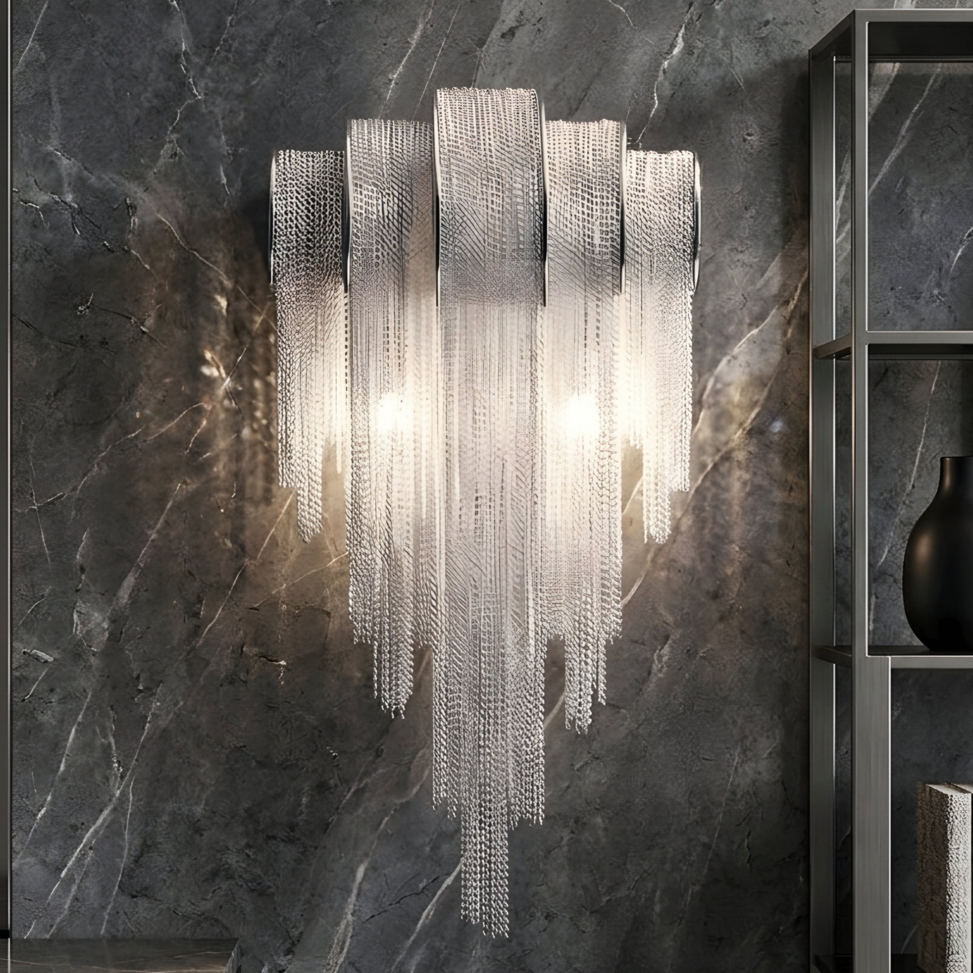 Cascade Wall Sconce – Luxury Silver Chain Wall Lighting Modern Decorative Living Room Bedroom Glam Fixture
