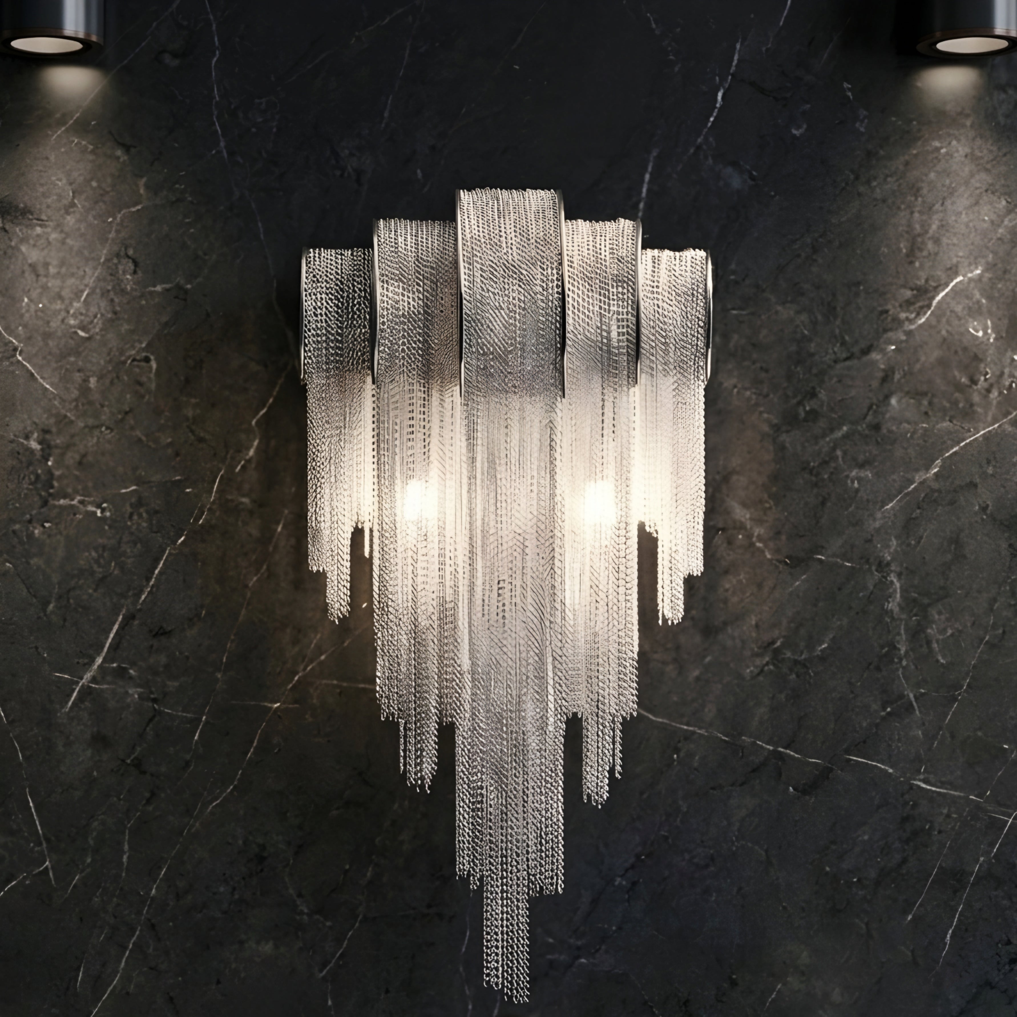 Cascade Wall Sconce – Luxury Silver Chain Wall Lighting Modern Decorative Living Room Bedroom Glam Fixture