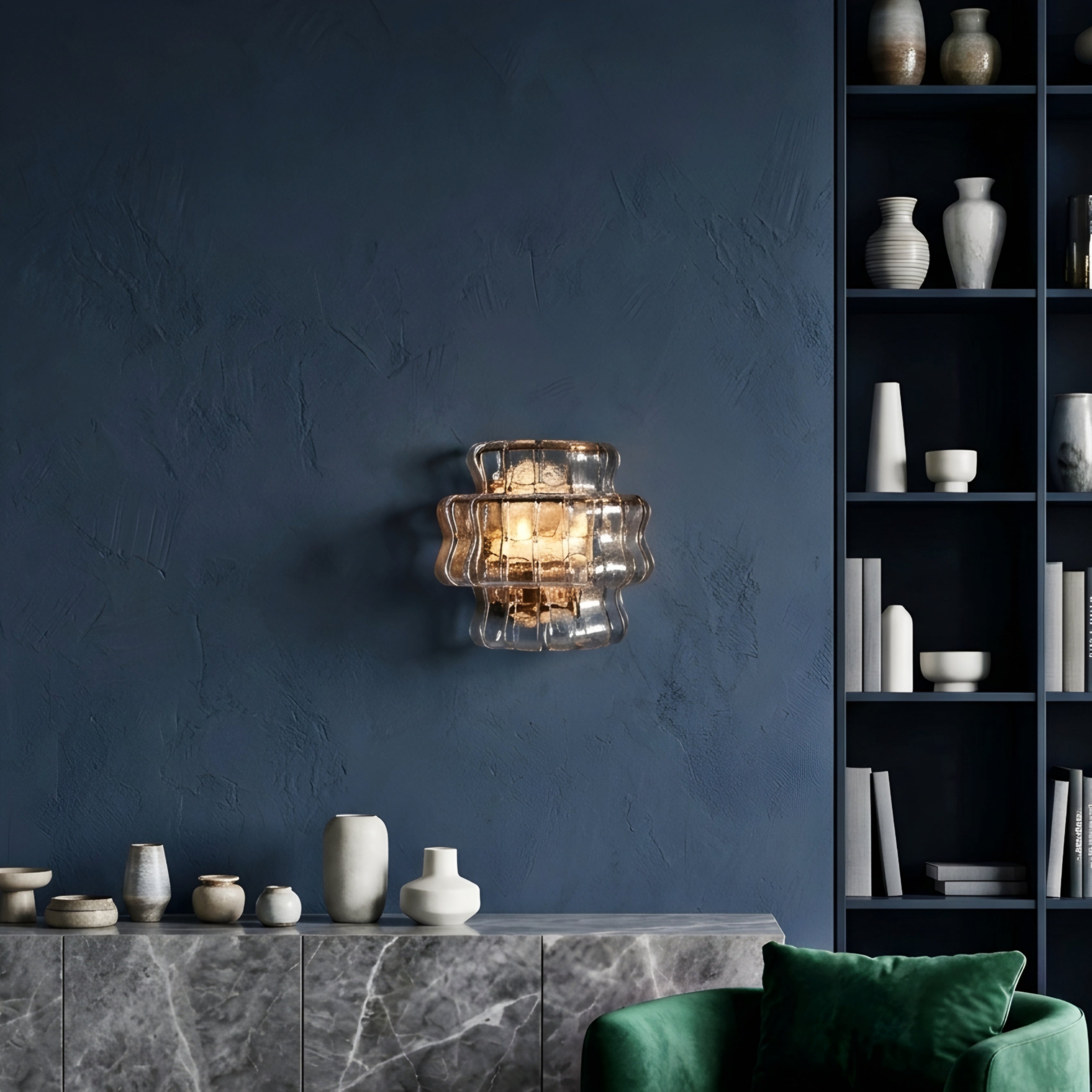 Ondulara Wave Wall Sconce – Textured Glass Decorative Lighting Bedroom Living Room Modern