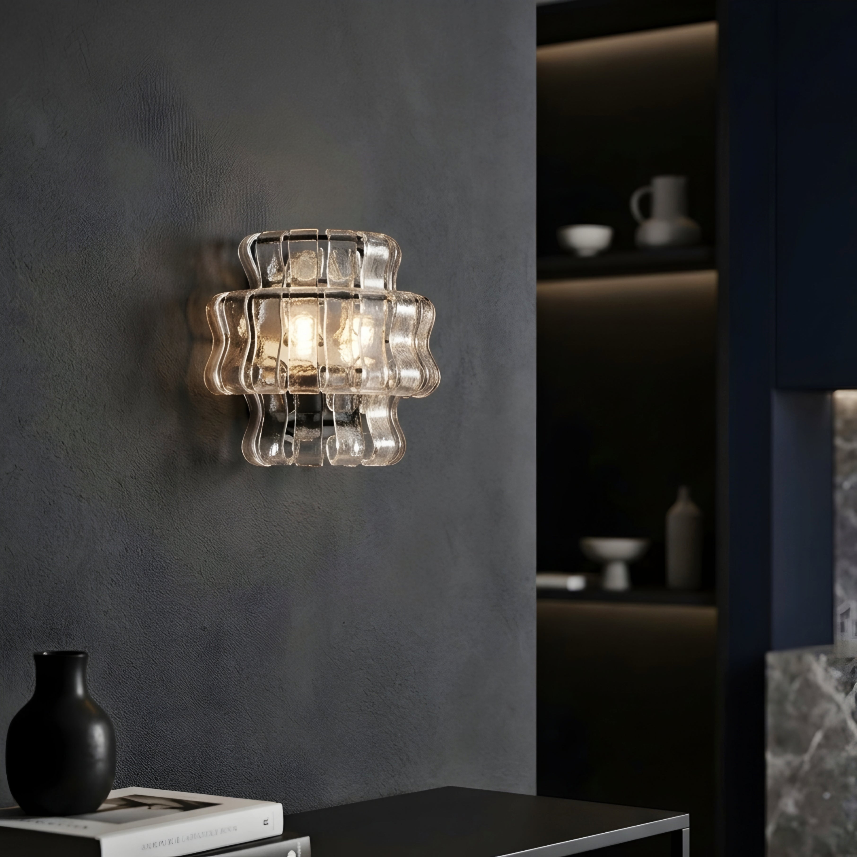 Ondulara Wave Wall Sconce – Textured Glass Decorative Lighting Bedroom Living Room Modern
